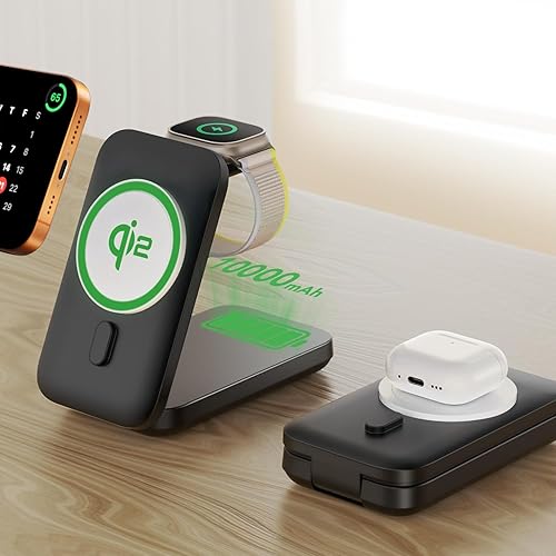 Qi2 Power Bank, certificado Estación de carga 2 en 1 incorporada, batería de 10000 mAh compatible con iPhone 171615141312 MagSafe, soporte magnético
