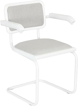 Breuer Chair Company B64/S64 Cesca Cushion Seat & Cushion Back Cantilever Armchair Arm Chair w/White Frame & White Wood Made in Italy