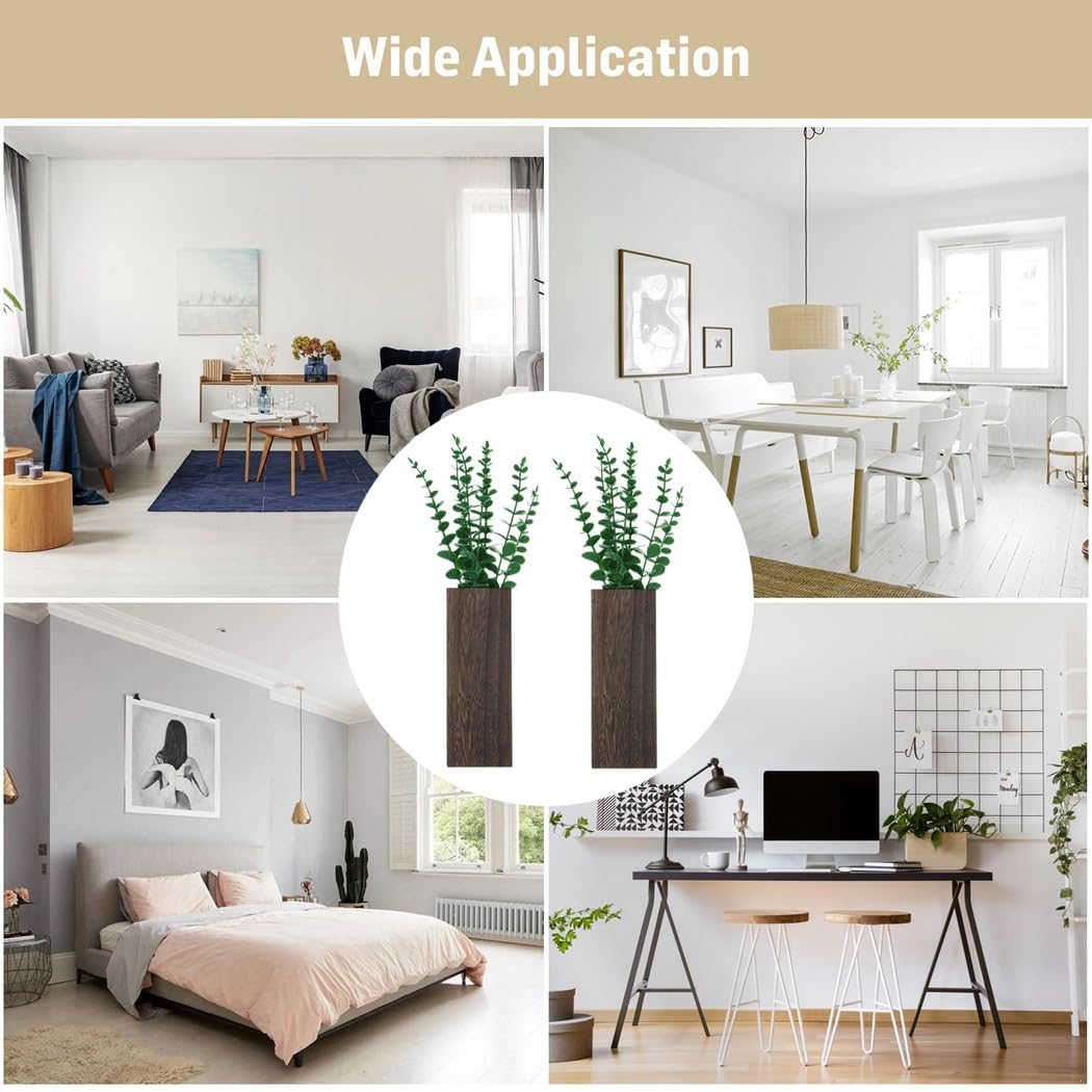 Paire de supports muraux en bois avec faux eucalyptus pour fleurs séchées