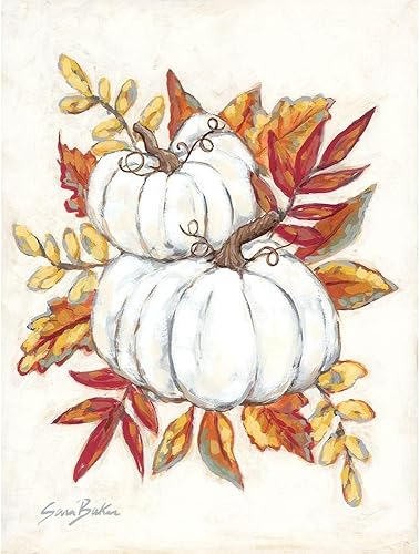 ArtDirect Panadero, Sara - Póster de calabaza blanca con follaje otoñal sin marco, listo para enmarcar de 8 x 10 pulgadas