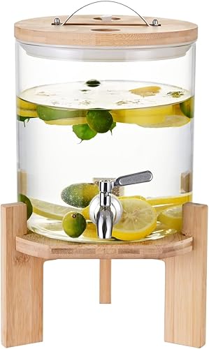 Miniatura 6 de Dispensador de bebidas de vidrio, 2.9 galones, con soporte de madera para grifo, fácil control de flujo, ideal para fiestas, bares y restaurantes.