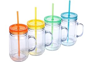 Plastic Mason Jars with Lids and Straws | 20 oz Double Insulated...
