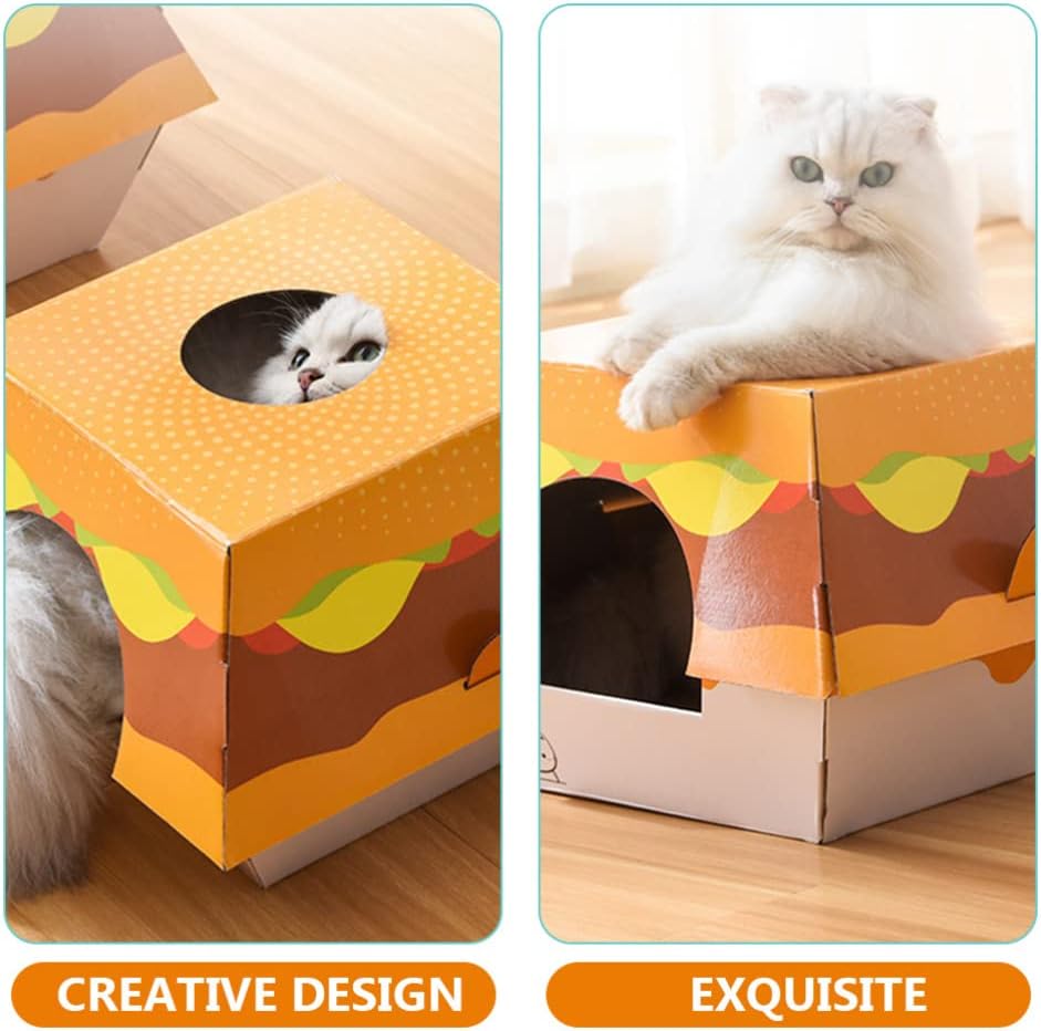 review UKCOCO Cat House with Scratching Board, Kittens Cardboard Hideaway Playhouse with Scratch Pad Cat Condo Training Toy for Indoor
