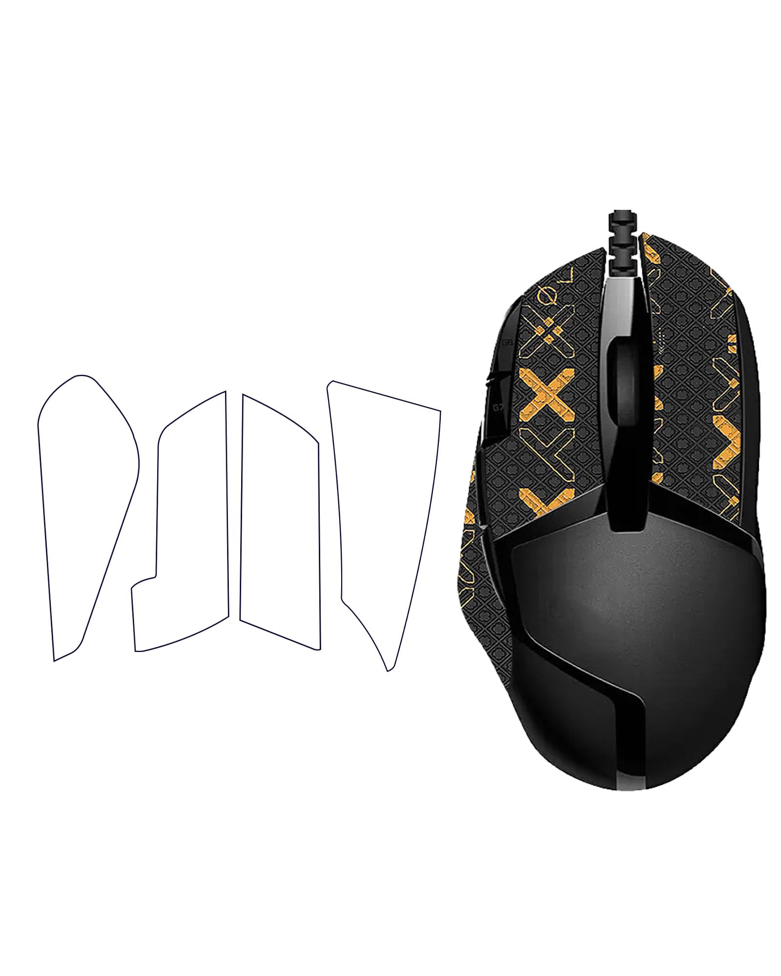 Anti-Slip Grip Tape for Logitech G402 Mouse,Ultra-Thin Sweat-Absorbing Mouse Skin Sticker Set,Washable Reusable Non-Slip Grip for Esports Gaming Control,Black Gold Print