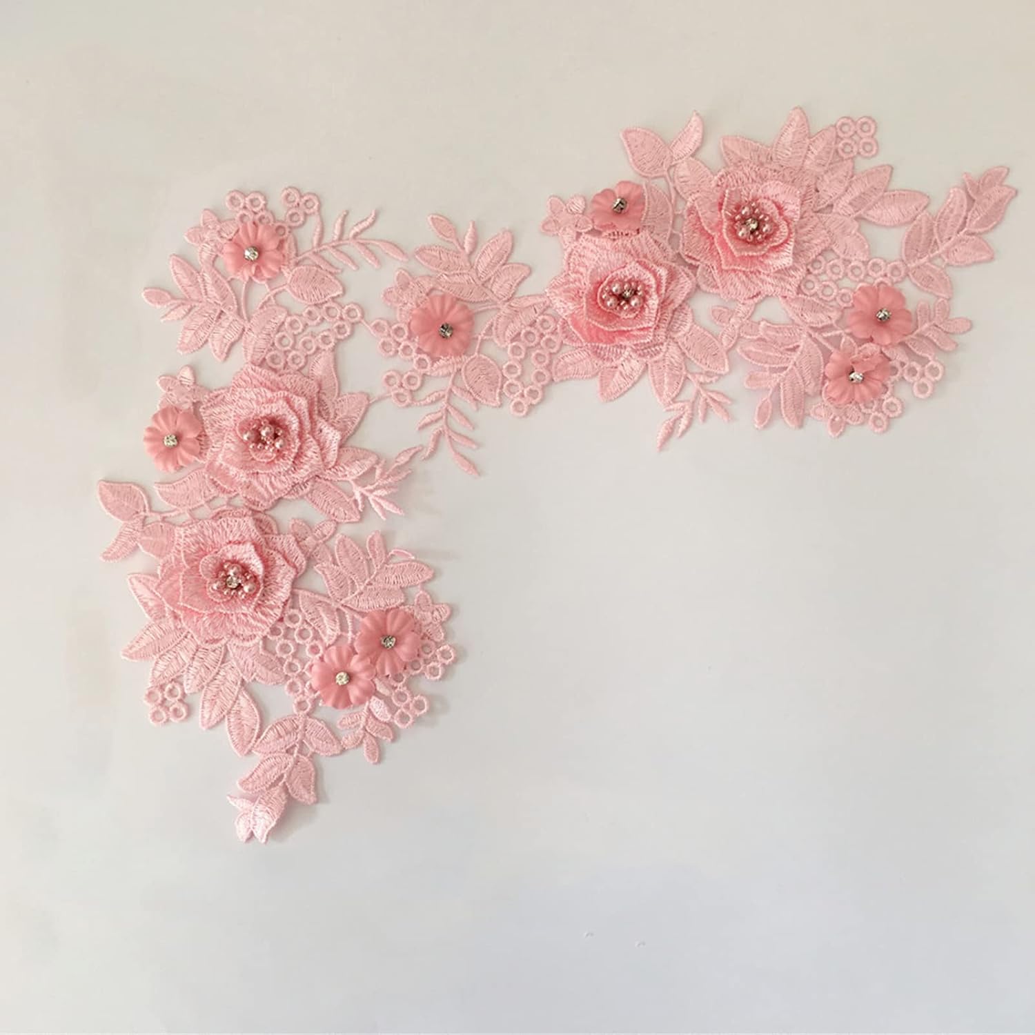 2Pcs 3D Colorful Flower Lace Sewing Applique Collar Applique Dress Neckline Sewing Embroidery Patches Neckline Patches Embroidery Fabric Lace Trim Trims Supplies Collar