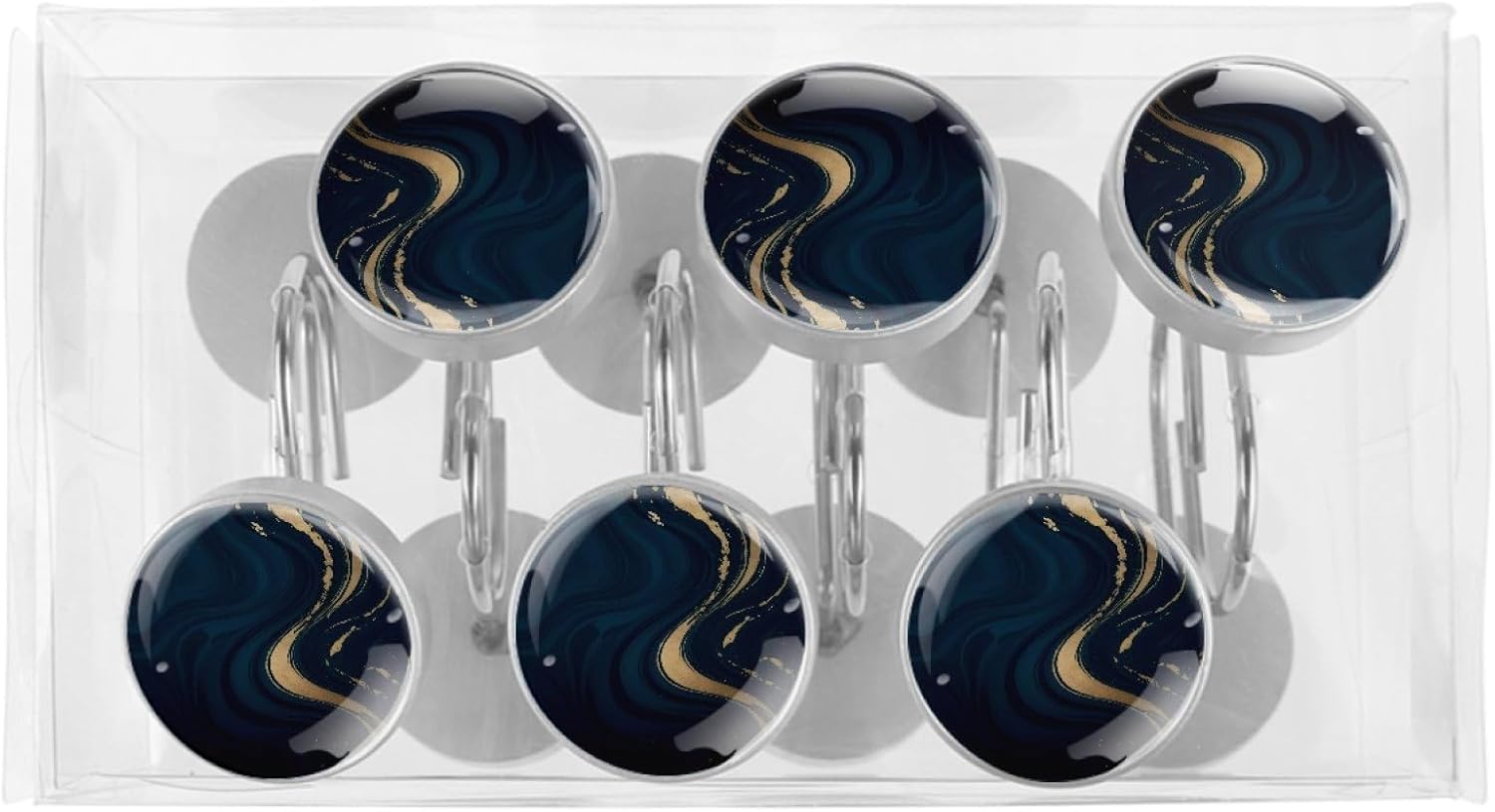 12 Packs Black Marble Shower Curtain Hooks, Stainless Steel Glass Shower Curtain Rings for Bathroom Decor, Metal Rustproof Curtain Rod Hooks