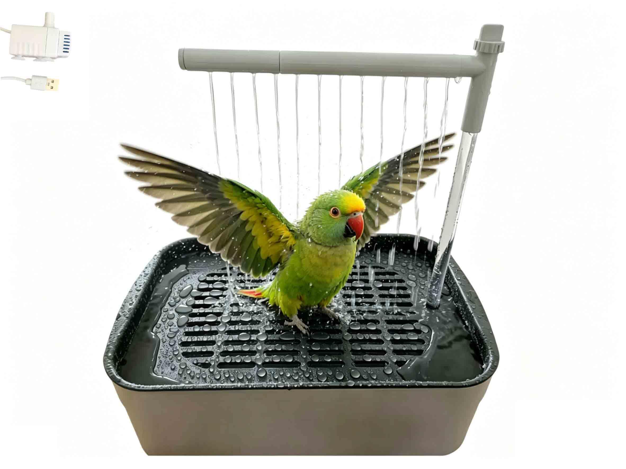 Photo 1 of Automatic Parakeet Bird Bath with Pump,Adjustable Water Flow & Parrot Shower,USB Powered Bird Fountain Bathtub for Cage,Quiet Circulating Water System for Budgie,Lovebird (S)