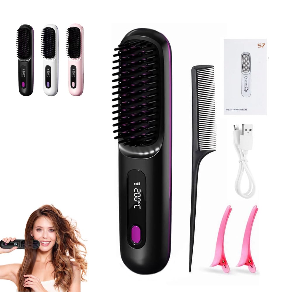 Suavelia Cepillo Inalámbrico para Cabello Corto, Cepillo de Pelo Moldeador Recargable, Voluminizador con Revestimiento Cerámico para Raíces y Flequillo, Portátil y Ergonómico Sin Cables