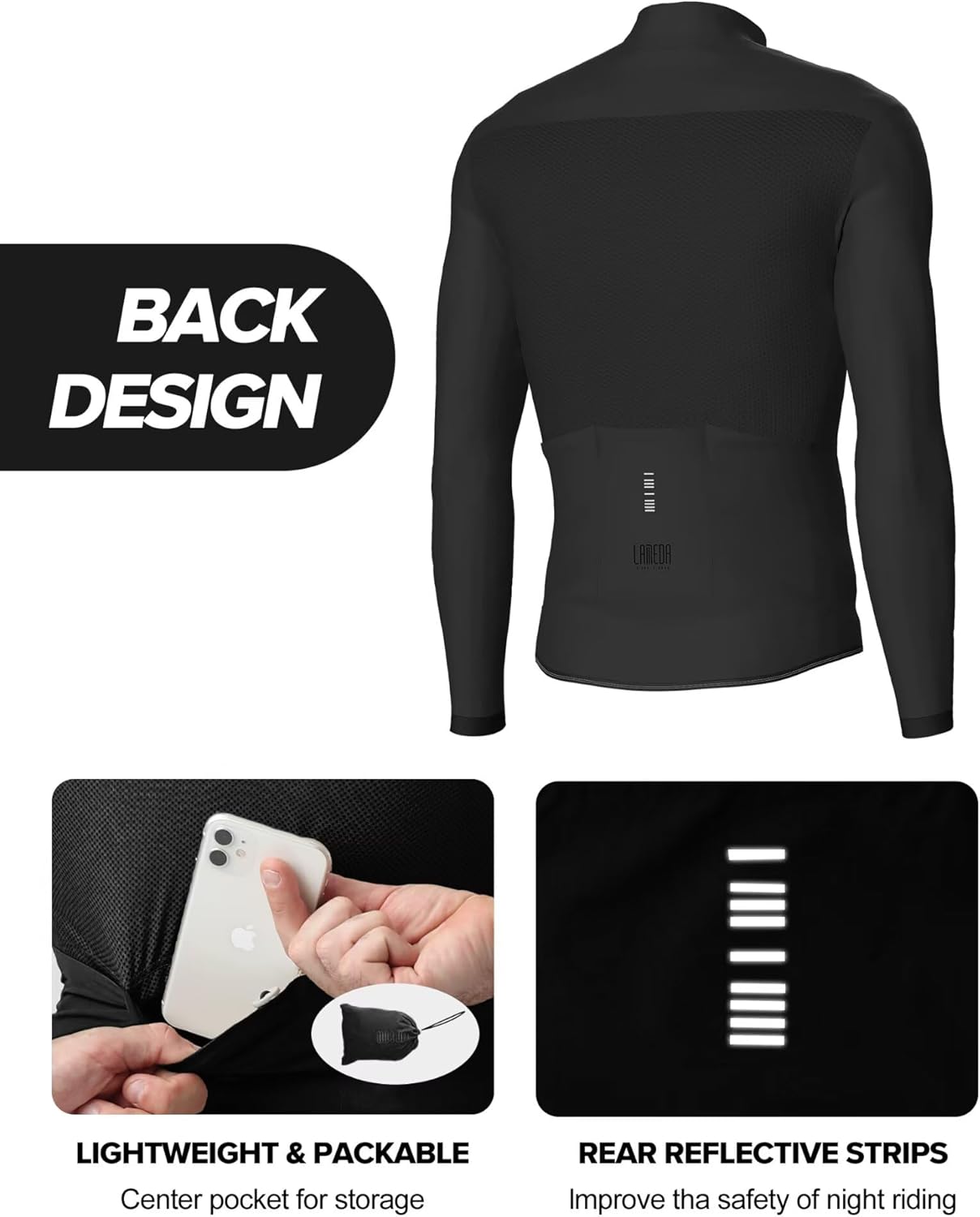 LAMEDA Cycling Jacket for Men Women, Windproof Lightweight Packable Cycling Windbreaker Bicycle Clothing Jacket - Image 3