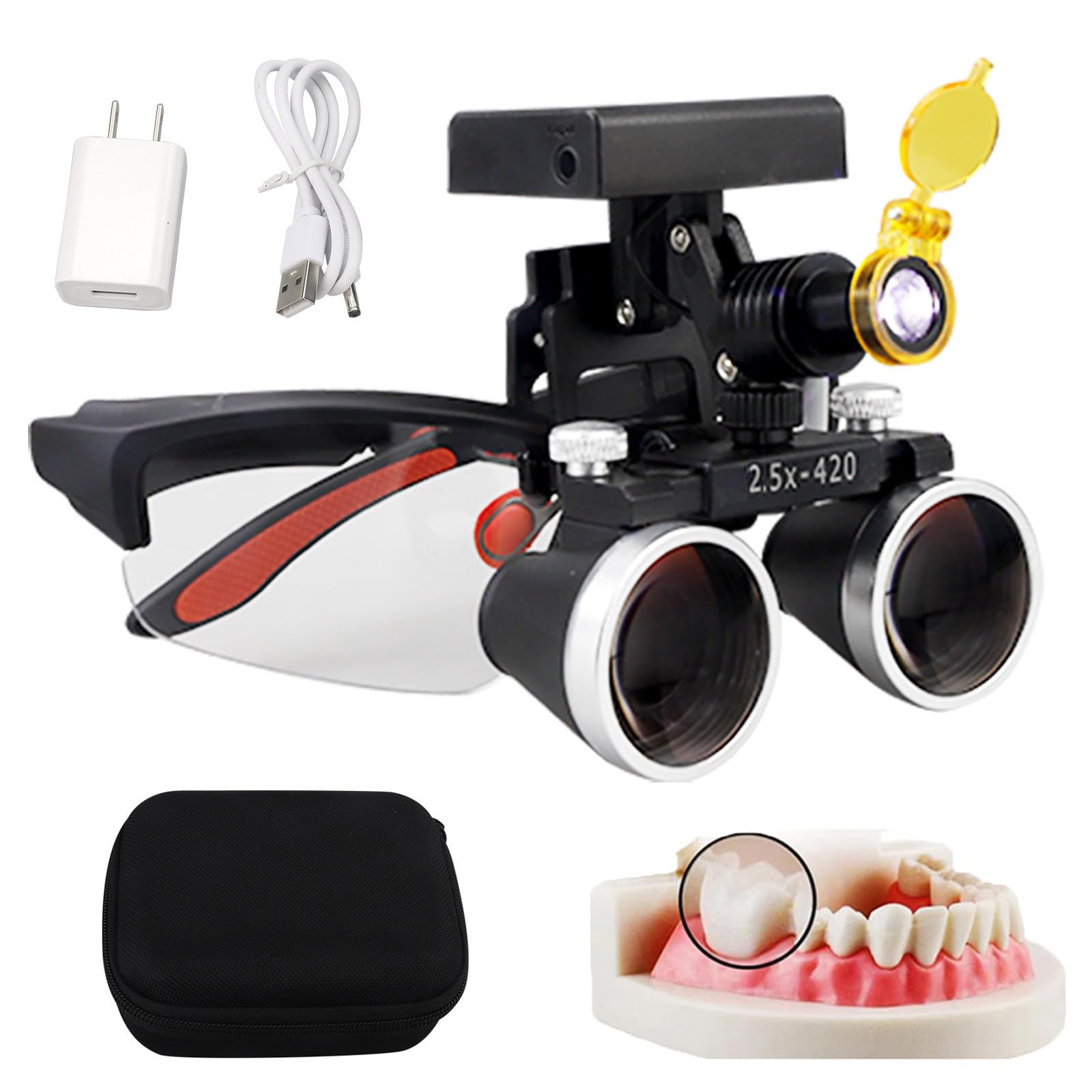 Gafas De Aumento Dentales De 2.5x/3.5x, Lupas Binoculares Dentales Con Luz Led De 5w, Distancia Interpupilar Ajustable De 53-65mm, 4 Niveles De Brillo Ajustable, Odontología Y Laboratorio B-2.5X