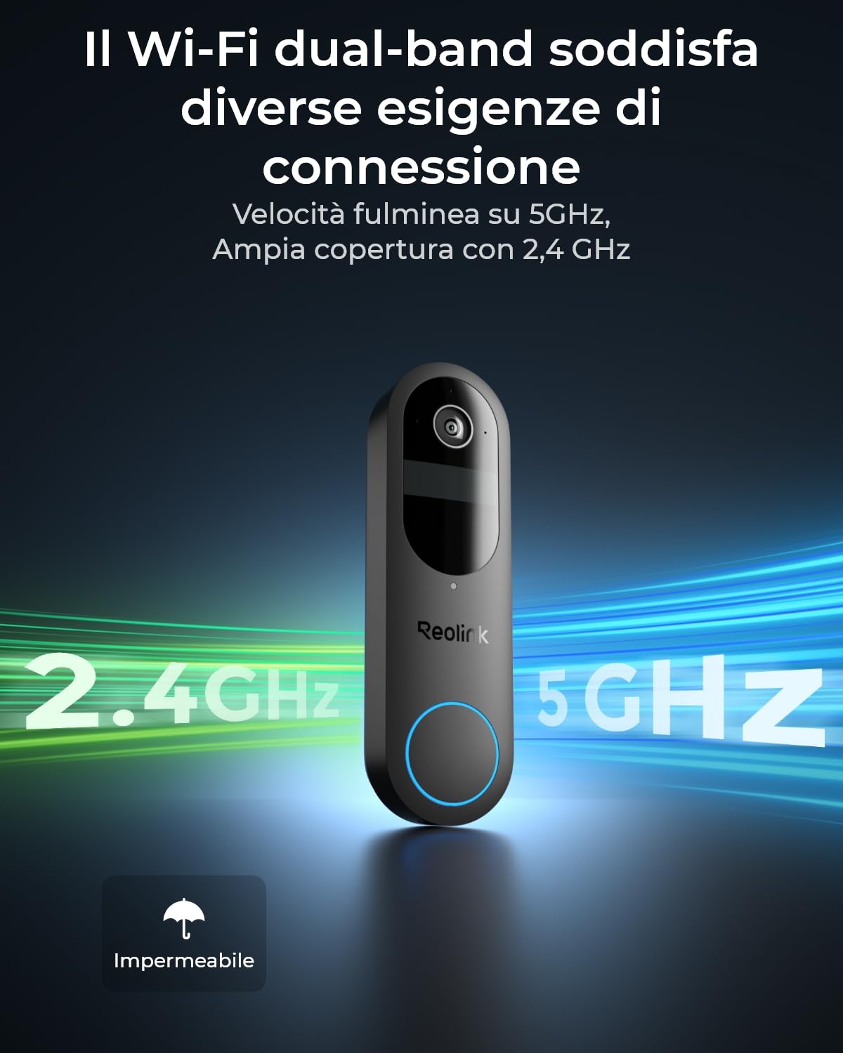 Reolink Doorbell Camera a batteria, Video Doorbell Camera di sicurezza 2K, Visuale 150°x150°, WiFi 2,4/5 GHz, a batteria o via cavo, Audio bidirezionale, Persone/Veicoli/Pacchi (Chime non incluso)
