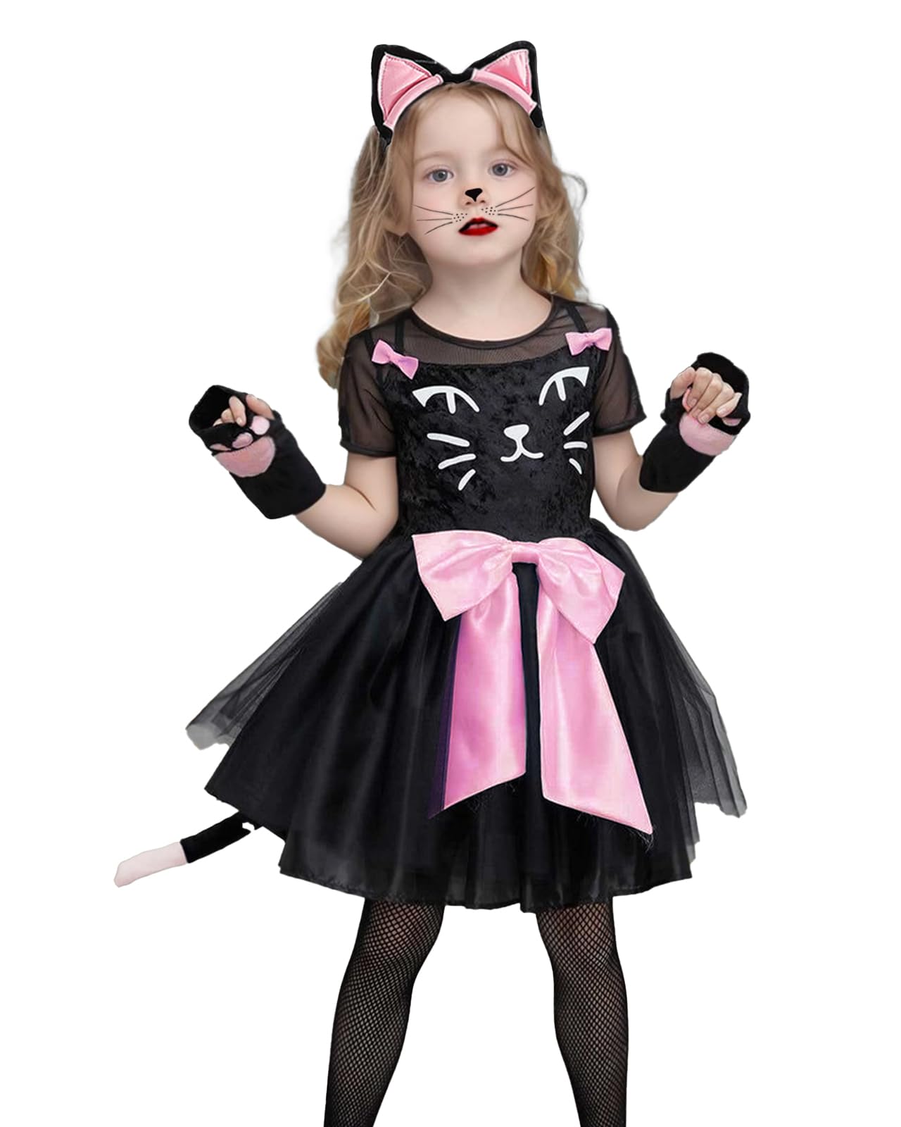 Kids Halloween Costumes Girls Black Cat Halloween Dress for Girls Princess Dress Up Pretend Play Size 3-10 Years