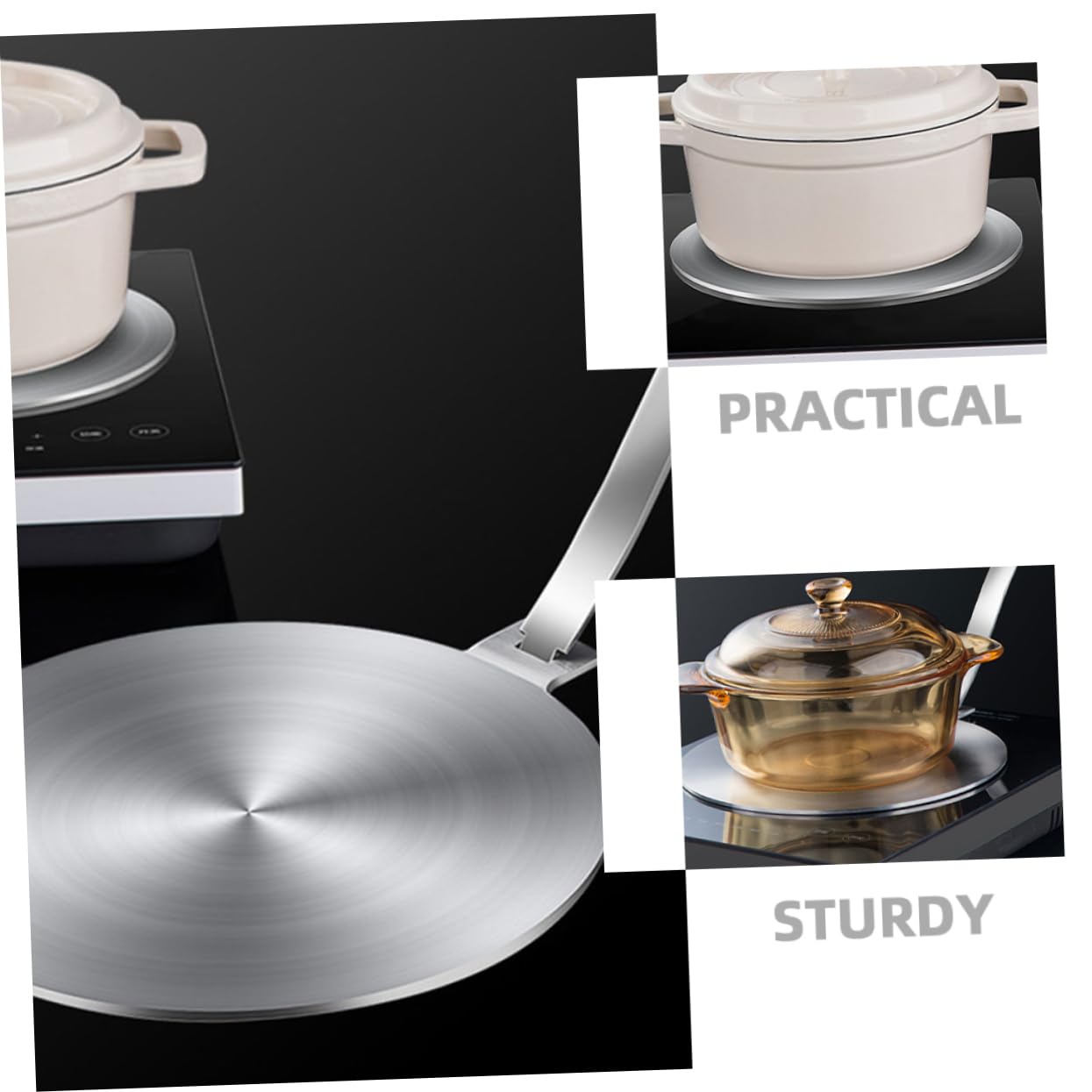 Cabilock Difusor de Calor de Cocina Manija Desmontable Adaptador de Gas Inducción Utensilio Prolongar Vida Útil de Sartenes