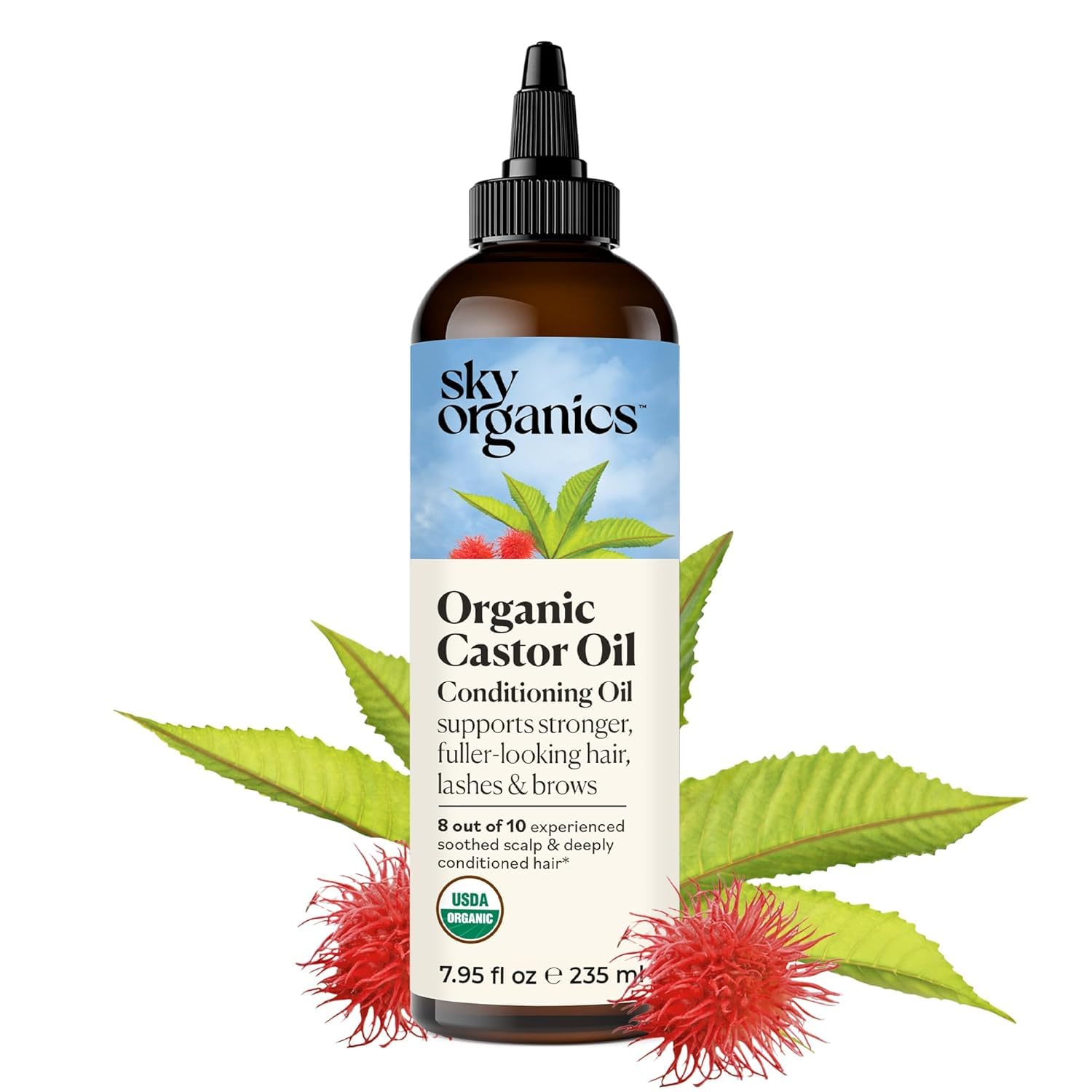 Sky OrganicsOrganic Castor Oil - Volumizing Hair Oil - Scalp, Eyelashes, Brows - Pure Castor Oil Cold Pressed - Natural Conditioner - Omega Fatty Acids, Vegan - Beauty, Hair Care - 8 oz