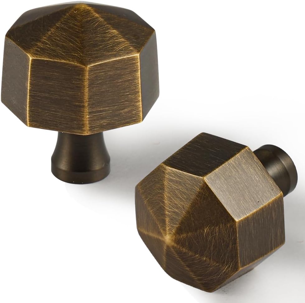 6 Pack Unique 1-1/5 Inch Diameters Single Hole Knobs Modern Simplicity Drawer Pulls Brass Kitchen Cabinet Hardware Handles for Dresser Cupboard wardrobes, Antique Bronze, L