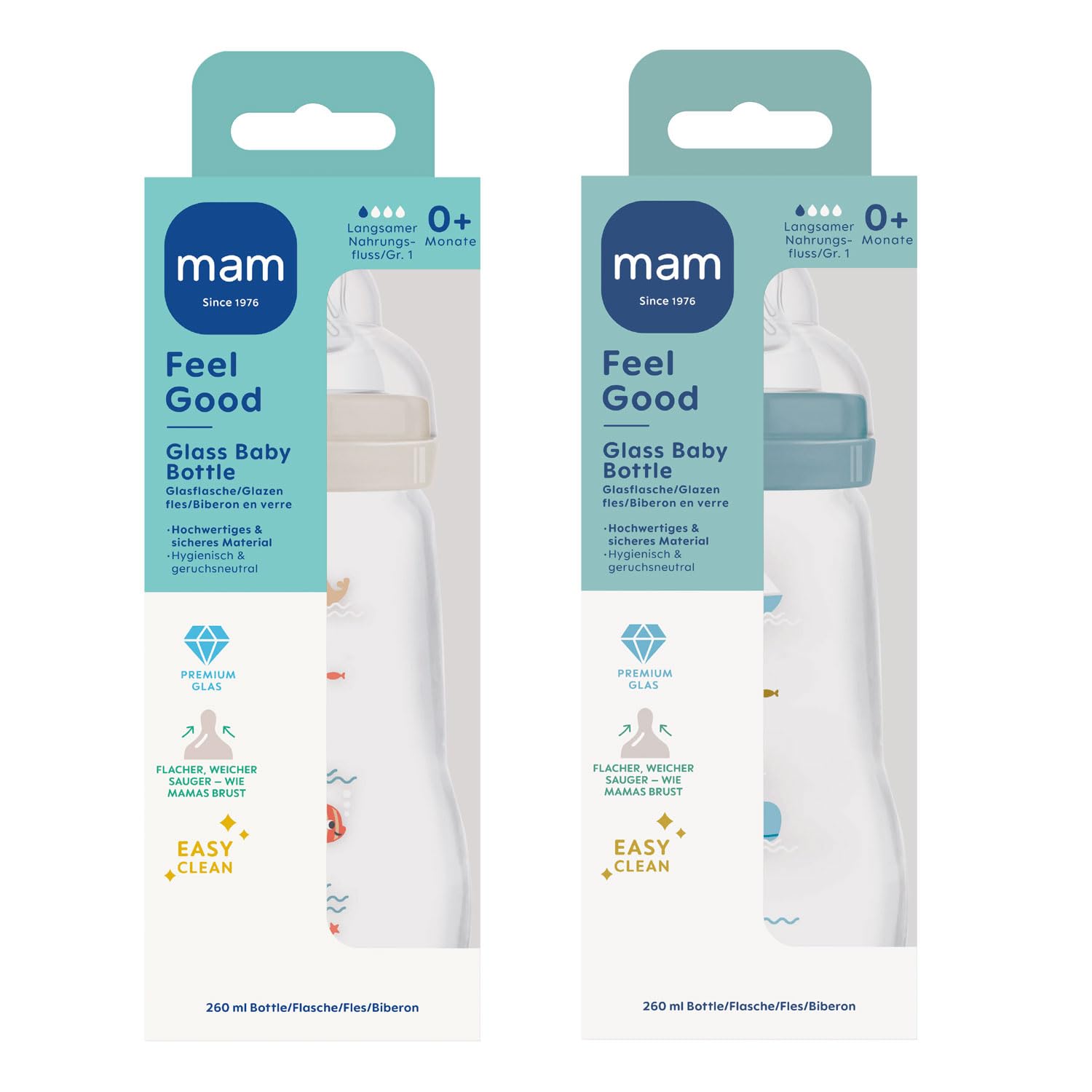 MAM, Feel Good Glass, biberon in vetro, della capacità di 260 ml, 2 pezzi, 67036700