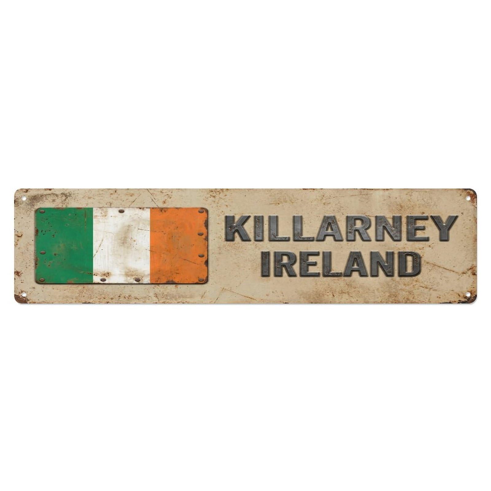 Okahys 4X16inch(10X40cm) Vintage Killarney Ireland Flag Decor Rustic Travel Metal Tin Sign