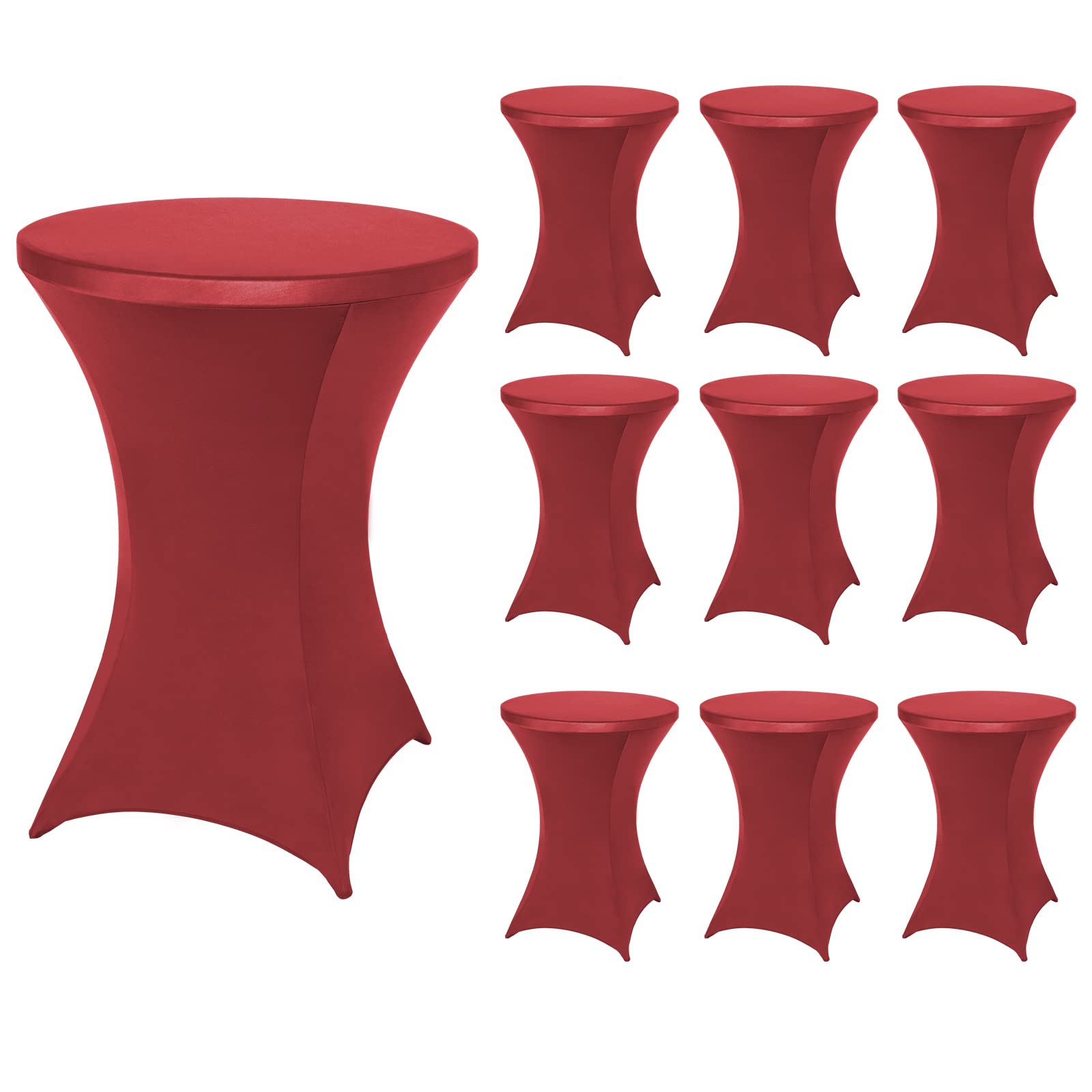 FestiCorp Paquete de 10 fundas de mesa de cóctel de elastano, mantel elástico redondo para fiestas, bares, bodas, cumpleaños, banquetes, color rojo, 30-32 pulgadas de diámetro x 40-43 pulgadas de alto
