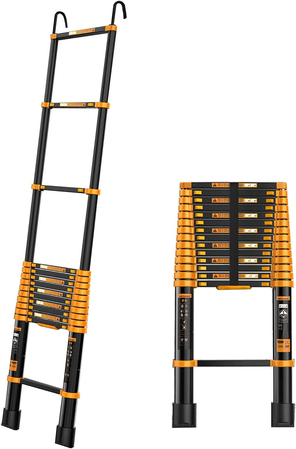 Telescoping Aluminum Ladder with Hooks, Portable Wide Rung Extension ...