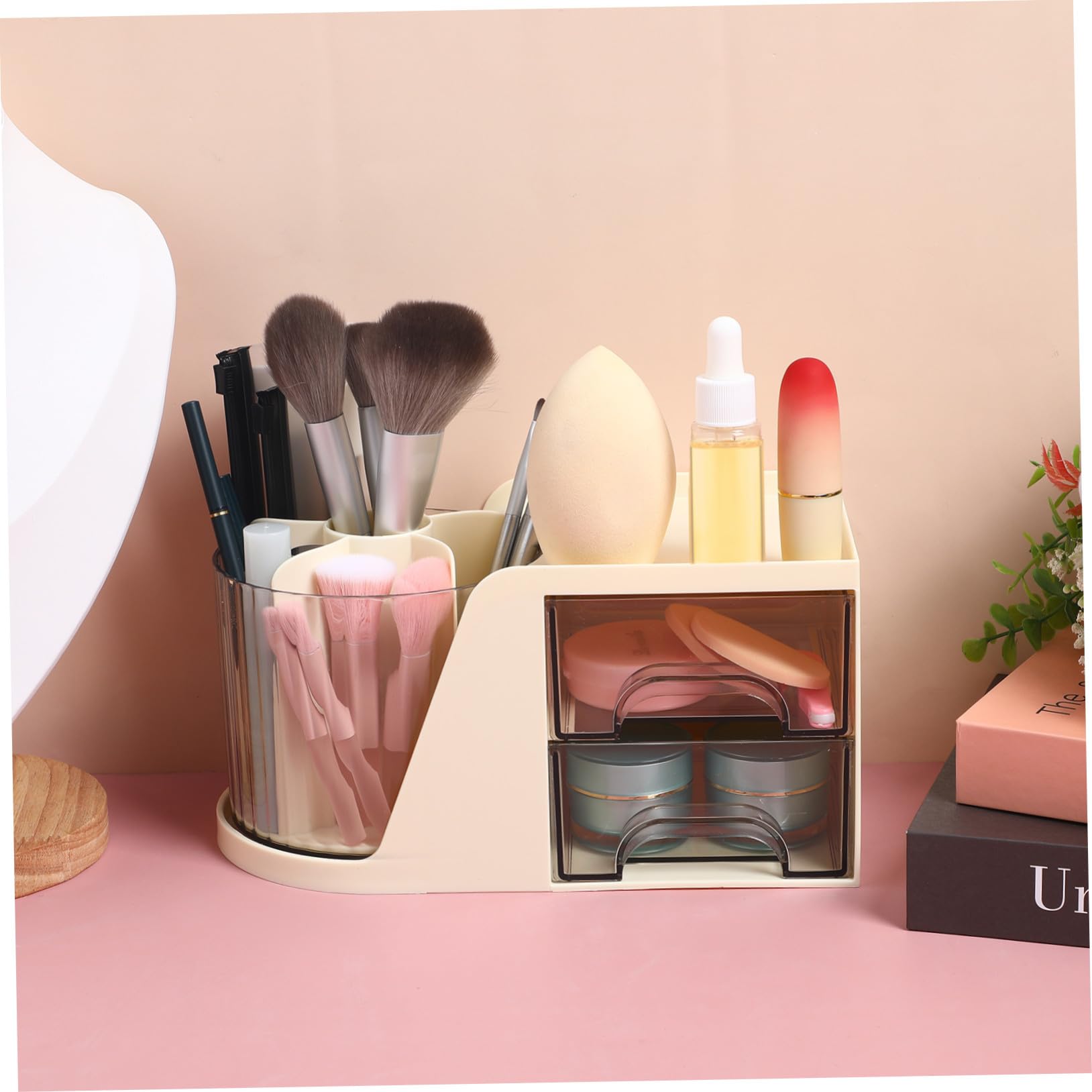 Moderner Desktop Organizer Weiß mit Geteiltem Stiftehalter und Zwei Platzsparende Kunststoff aufbewahrungsbox für Büro und Zuhause Vielseitiger Stifthalter und Büro organizer