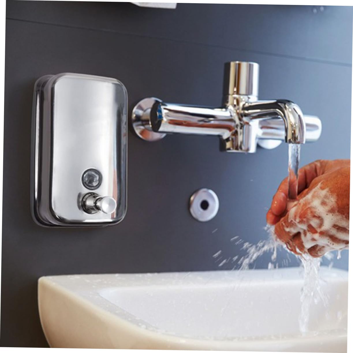 SOLUSTRE Dispensador Champú de Jabón Líquido Inoxidable Acero Loción de 500ml Bomba y Diseño Plata Resistente y Moderno para Adecuado para Baño y Cocina