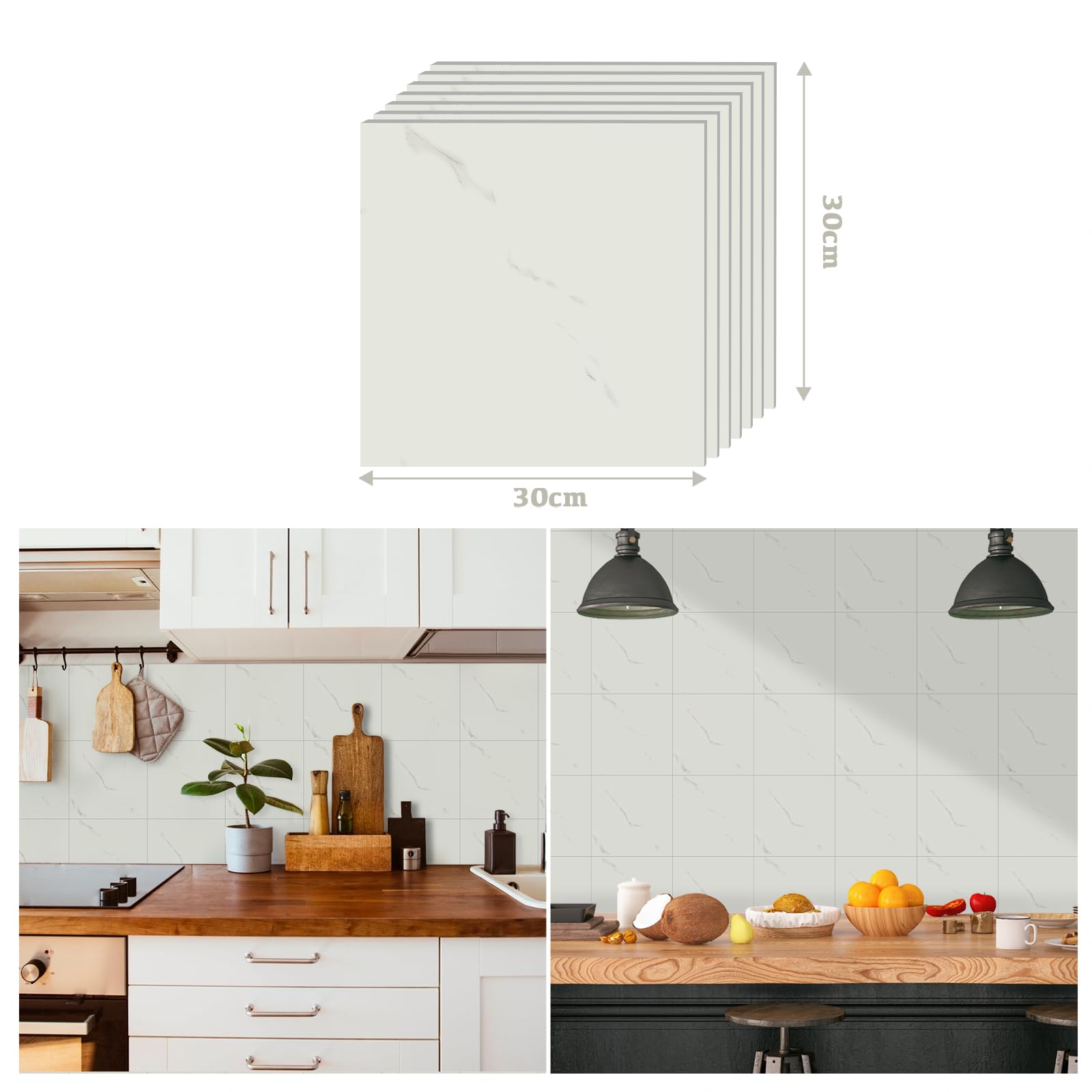 Alened Adesivi per piastrelle bianche 30 x 30 cm, 10 pezzi, piastrelle autoadesive da parete, in marmo, stacca e attacca, per bagno, cucina, paraschizzi, impermeabili e rimovibili