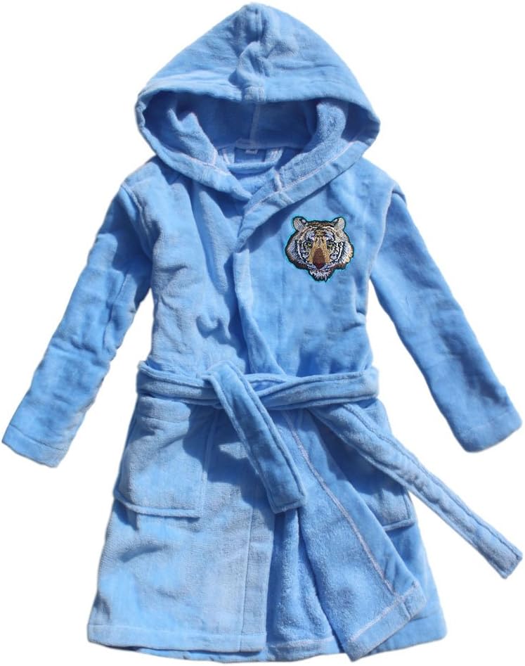 FEETOO】Customized embroidery name new boy bathrobe 100% cotton tiger embroidery children's towel cloth robe