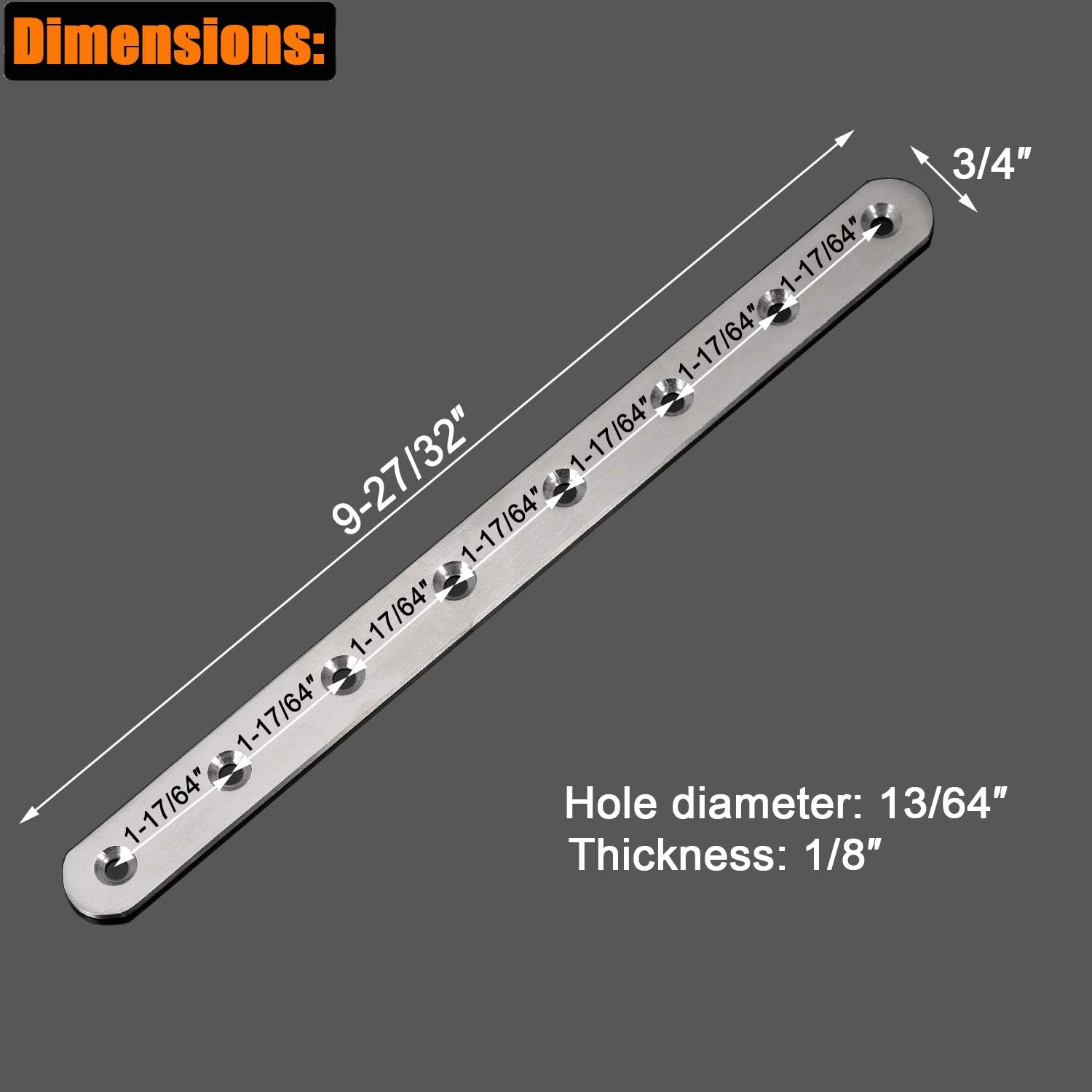 Stainless Steel Flat Straight Brace Shelf Bracket Mending Repair Plate 9-27/32″ x 3/4″ x 1/8″ (2 Pack)