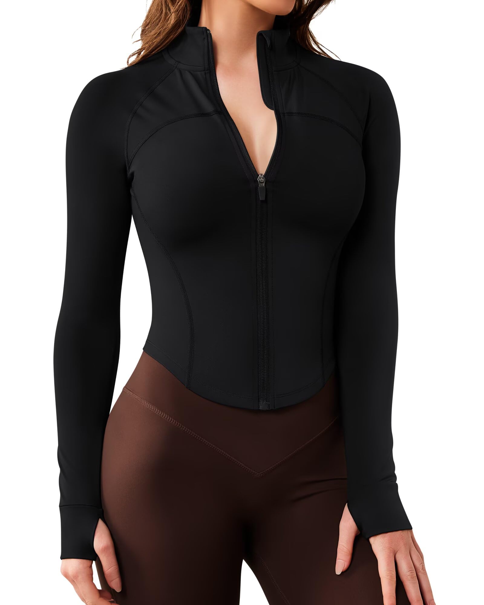 QUEENIEKE Langarm Laufjacke Damen Yoga Shirt Sport Crop Top Fitness Oberteil mit ReißVerschluss Trainingsjacke