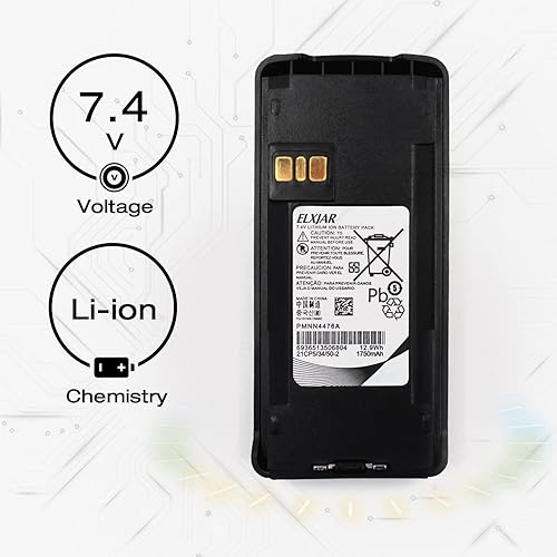 Miniatura 2 de elxjar Paquete de 2 baterías de repuesto de iones de litio de 7.4V 1750mAh PMNN4476A para radios Motorola CP1200 CP1300 CP1600 CP1660 CP185 CP476