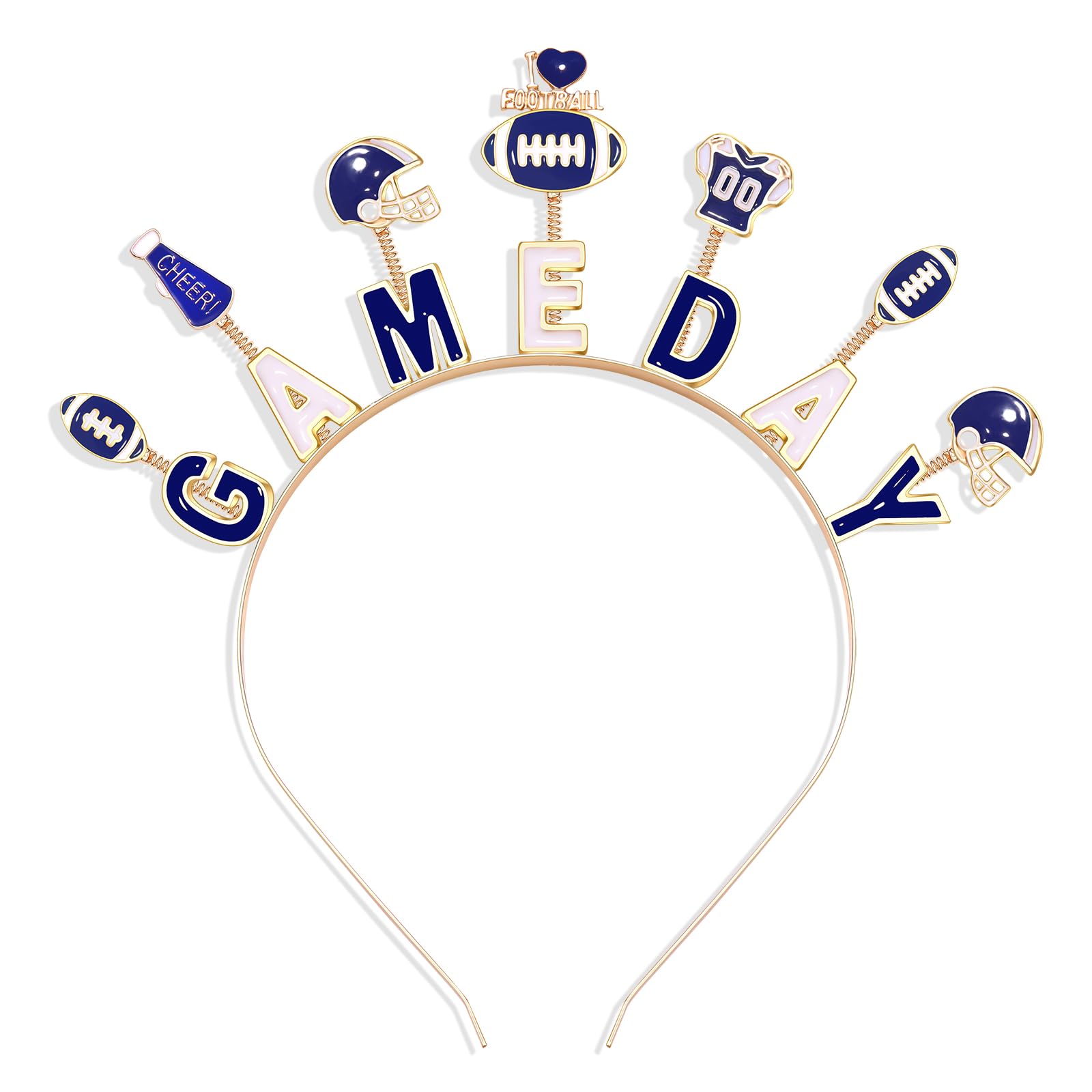 boderier Game Day Headband Football Headbands for Women Football Cheer Head Bopper Headband Sports Tiara Hairband Game Day Hair Accessories Fan Gifts Blue Whitev