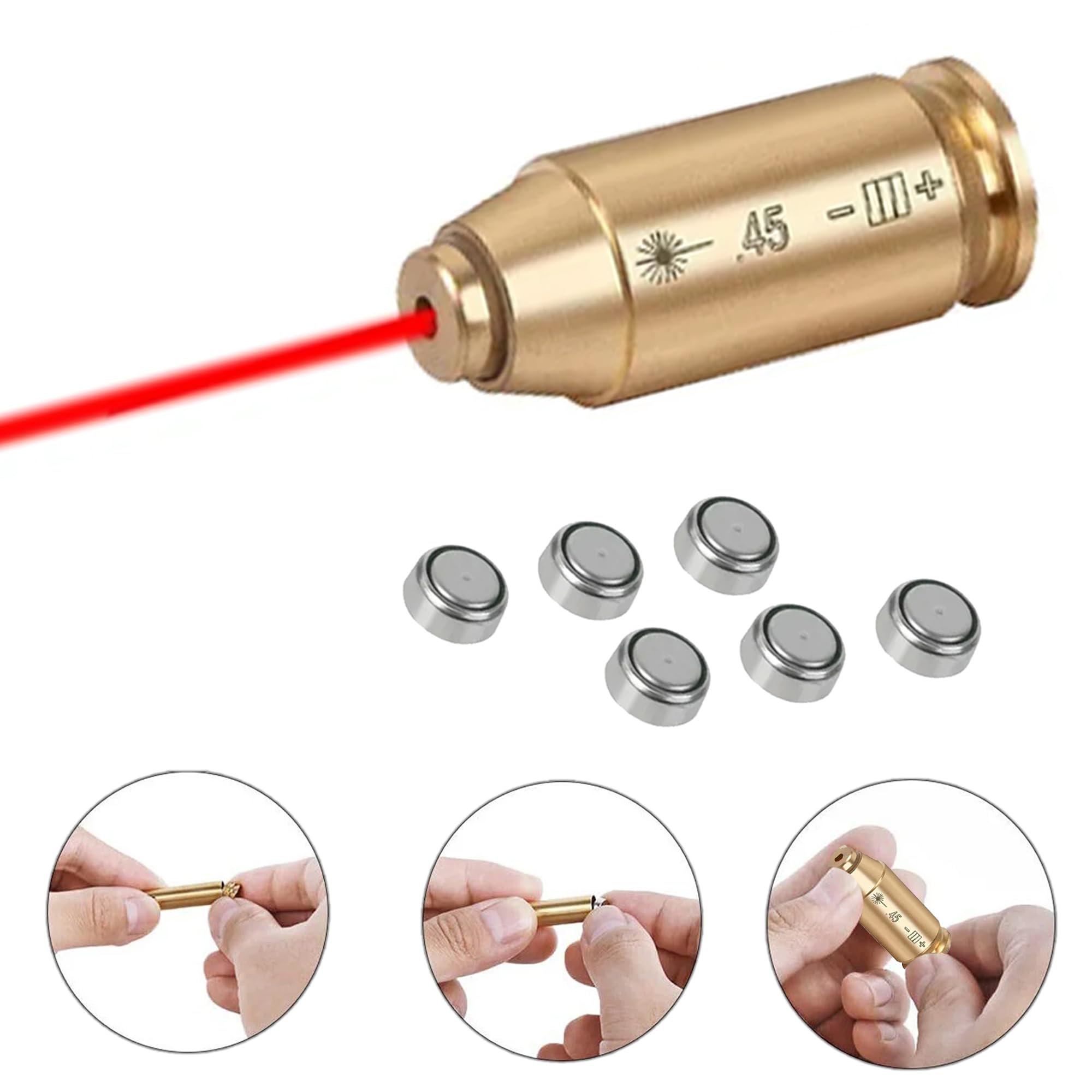 360 Tactical .45 CAL Red Dot Laser Boresighter Brass Cartridge Bore Sight Red Hunting Tool Boresight