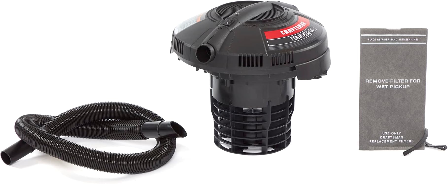 CRAFTSMAN CMXEVBE17678 1.75 Peak HP Wet Dry Vac Powerhead, Portable Shop Vacuum Compatible with a 5 Gallon Bucket (Sold Separately) with Filter Bag and Hose for Jobsite, Outdoor Cleaning