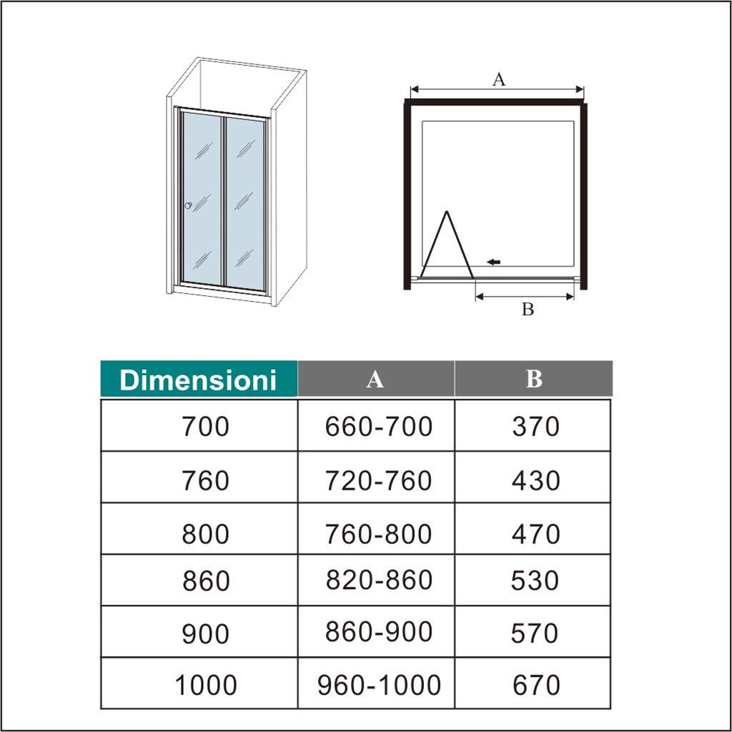 185 cm Box Doccia per Nicchia Porta a Soffietto Vetro Temperato 5 mm Trasparente Profili Cromati Lucidi 80 cm