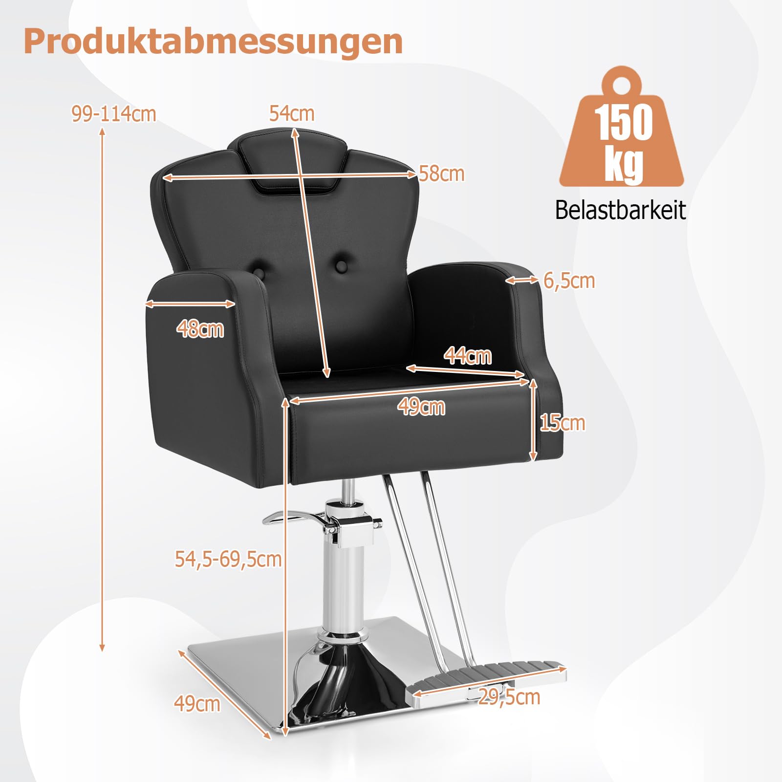 COSTWAY Friseurstuhl mit Kopfstütze, Rückenlehne und Hydraulikpumpe, Salonstuhl höhenverstellbar, Friseursessel 360° Drehung, Bedienungsstuhl belastbar bis 150kg