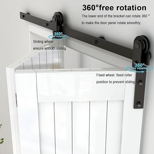 Miniatura 4 de Kit de riel deslizante de 5 pies60 pulgadas para puerta de granero plegable para 2 puertas de acero al carbono resistente (solo kit de hardware, sin