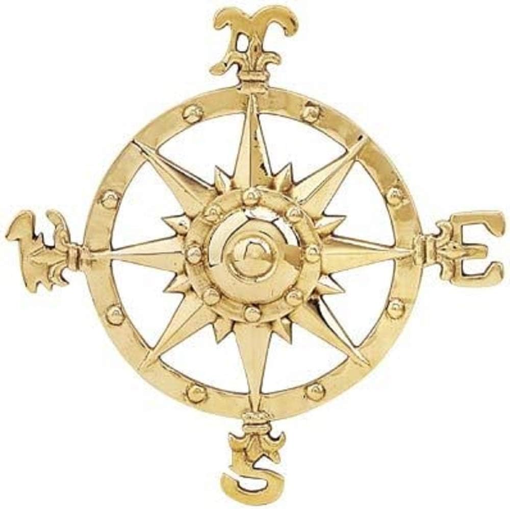 DRH Small Brass Compass Rose Nautical Wall Plaque - Nautical Beach House Wall Art - Wall Medallion - Decorative Round Wall Décor - Brass Farmhouse Decor Indoor or Outdoor Sign