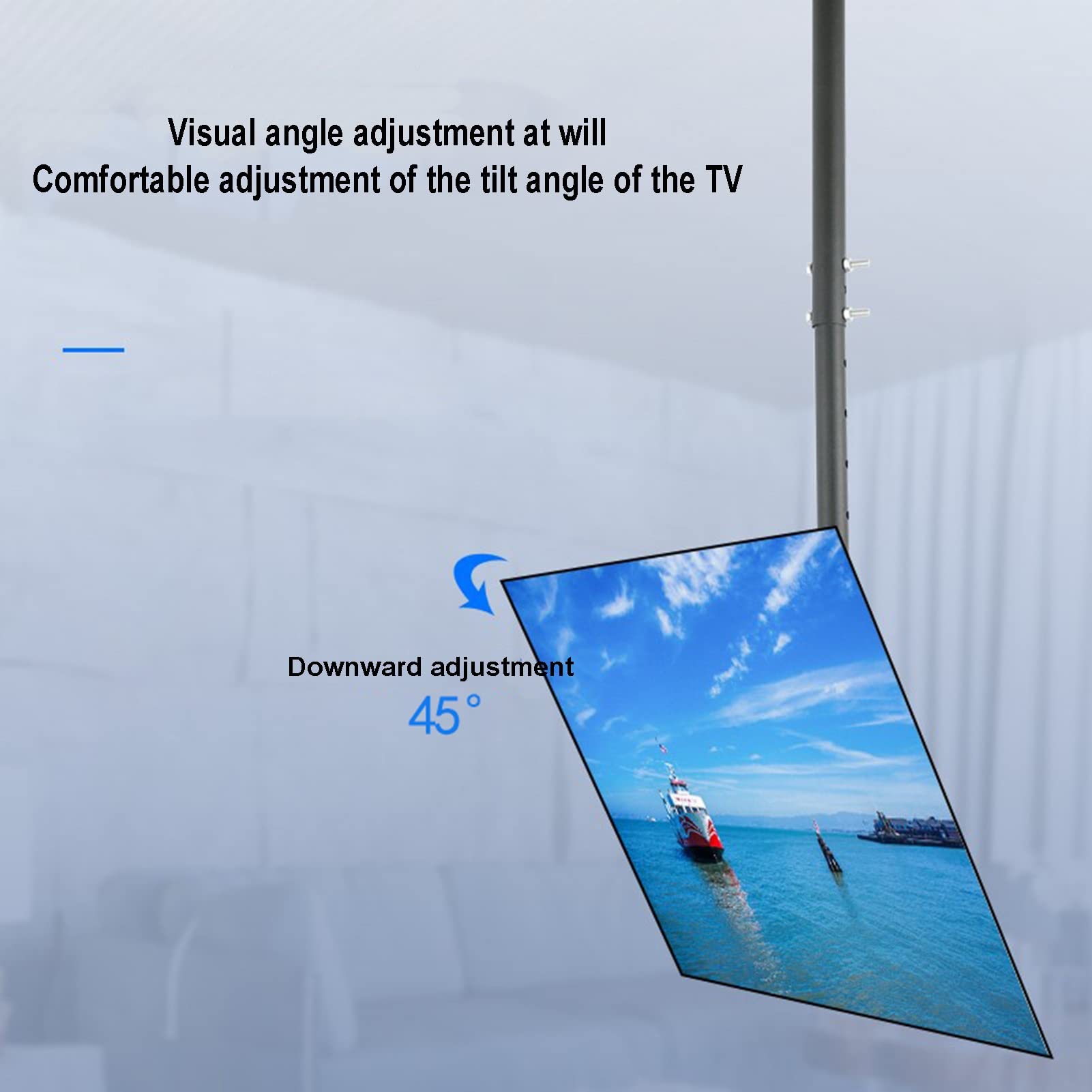 Stojak pod telewizor z regulacją nachylenia, obrotowy uchwyt sufitowy, teleskopowa regulacja wysokości, do uchwytu obrotowego i uchylnego telewizora 32 do 180 cm,