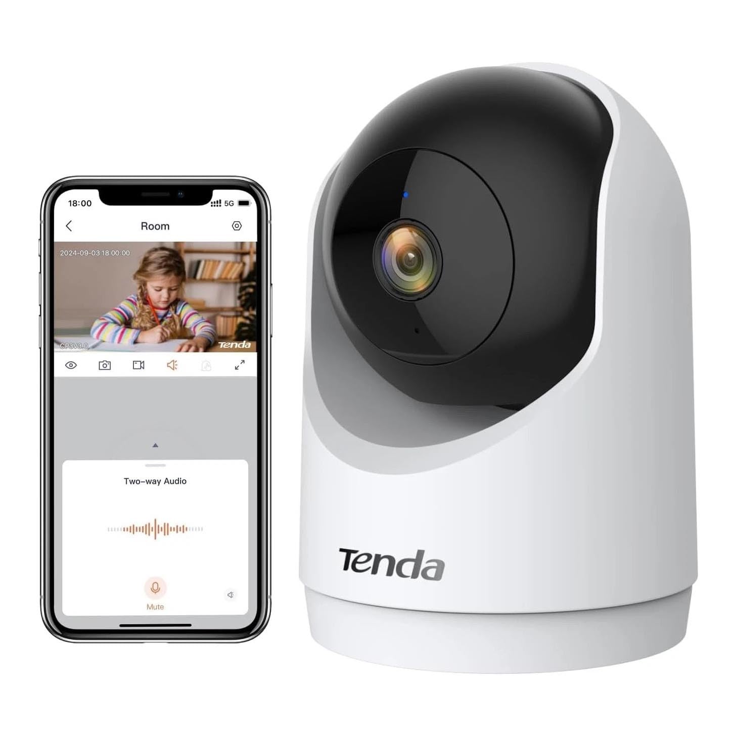 Tenda Telecamera Wi-Fi Interno 2K, WiFi 6 360° per Bambini/Animali, 3MP Visione Notturna, Rilevamento Umano AI, Audio Bidirezionale, No Abbonamento Obbligatorio, CP3