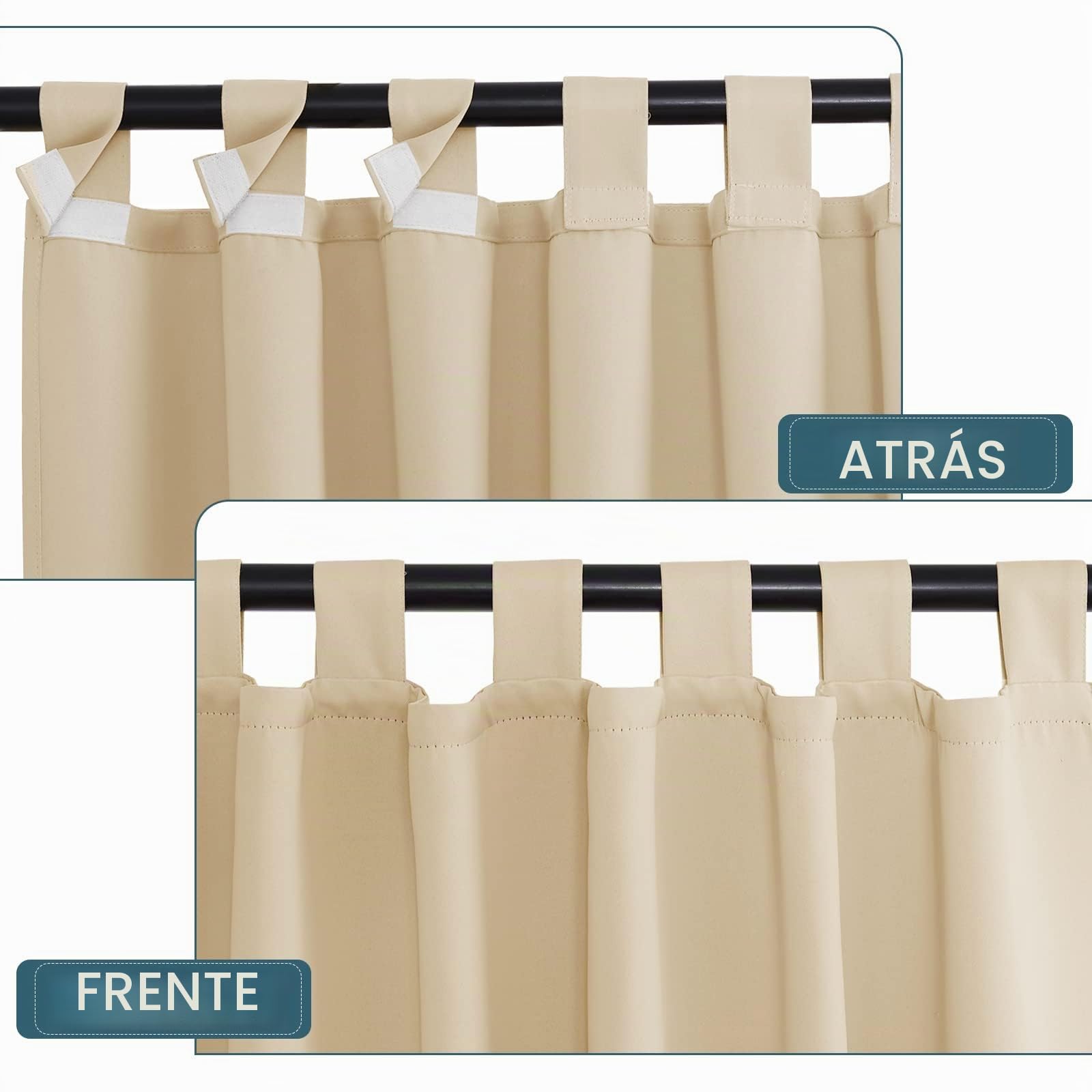 PONY DANCE Cortinas Exterior Terraza Impermeable con Trabillas Adhesivas, Cortinas Opacas Aislantes Luz para Patio/Porche/Jardin/Balcon 2 Piezas,132x274cm(AnxAl),Beige Oscuro