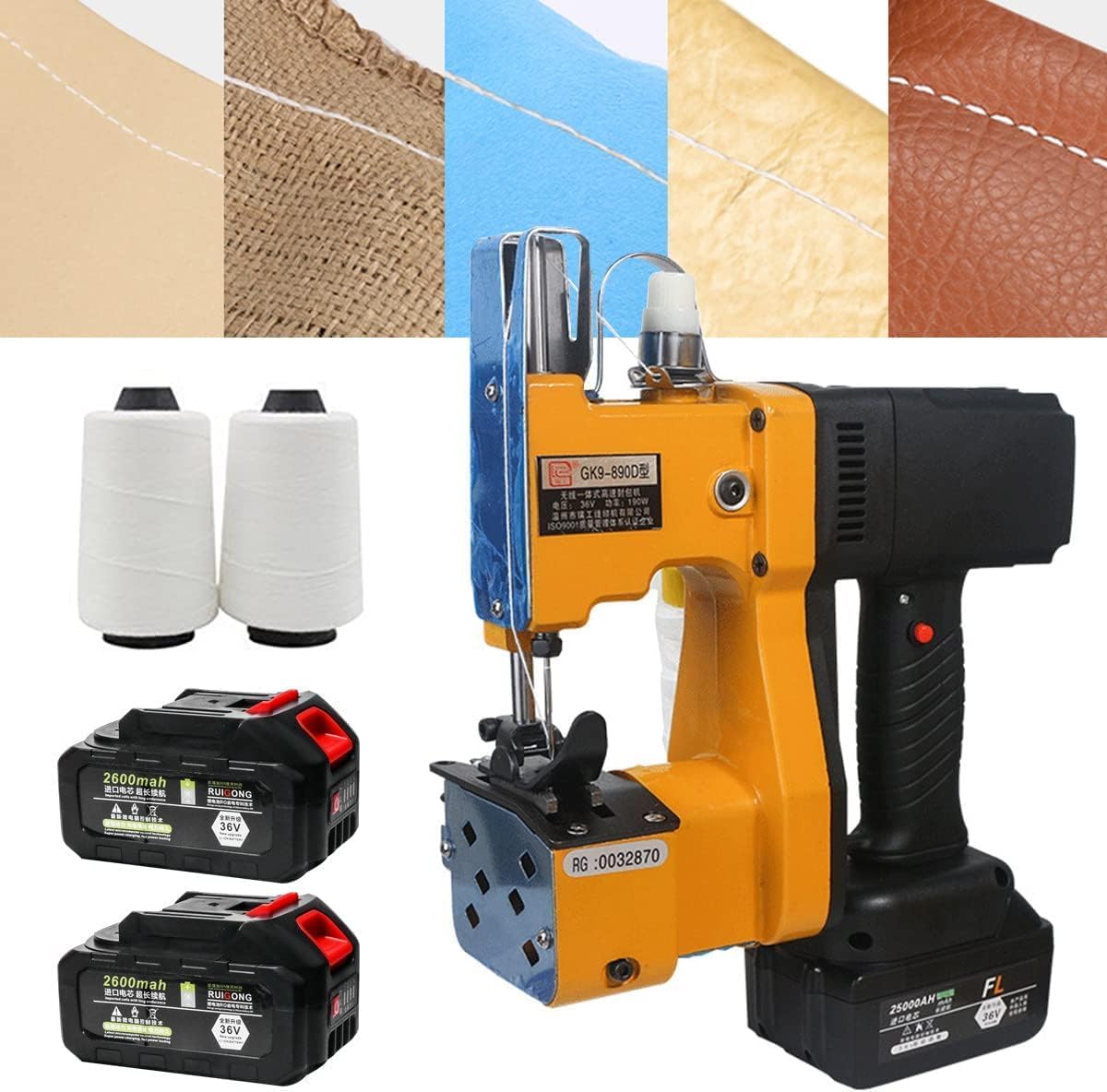 Cordless Electric Bag Closer Closing Machine Handheld Bag Stitcher With 2pcs Sewing Thread 0.2-10mm Sewing Thickness Automatic Thread Cutting For Rice Sack Woven Paper Plastic Bags