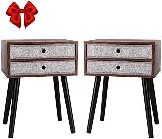 DYHOME Mid Century Nightstand, End Table Living Room, Side Table, Nightstands Bedroom Set of 2, Industrial Bedside Table with Fabric Drawer, Easy to Assemble, Brown