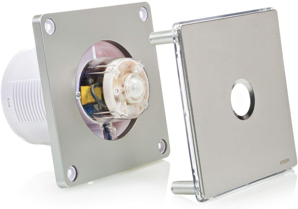 STERR Silver Bathroom Extractor Fan with LED Backlight and PIR Sensor