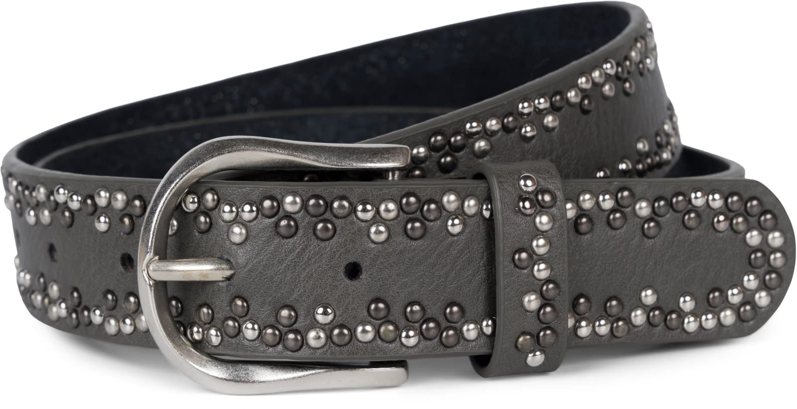 Stylebreaker Women's Dark Grey Studded Belt With Different Coloured Small Studs, Belt, Shortenable, Unisex 03010071, Colour:, Size:110cm