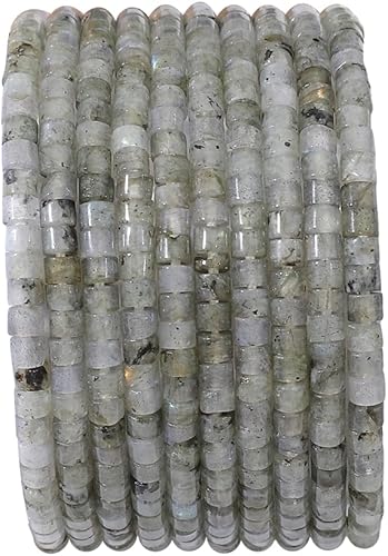 Cuentas cilíndricas cortas de espectrolita natural de 0.079 x 0.118 in, 155 cuentas sueltas de tubo semipiedras preciosas para diseño de joyería