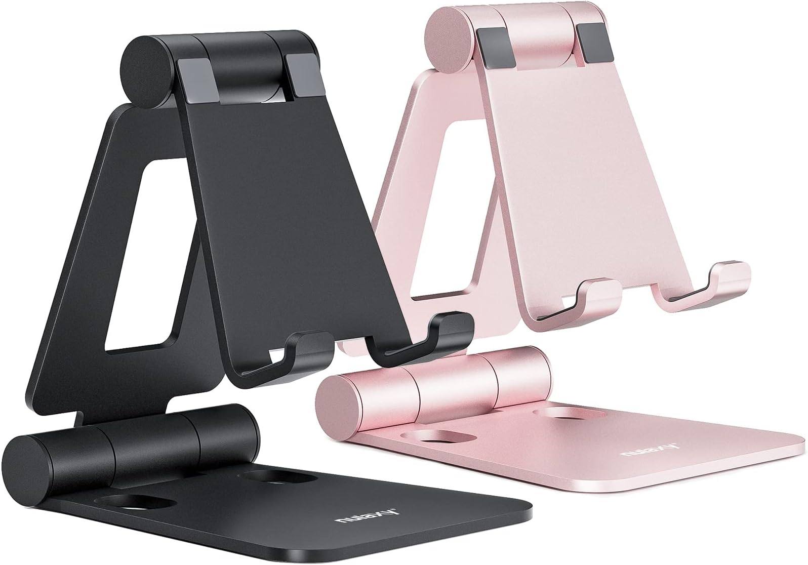 Nulaxy Dual Folding Phone Stand for Desk 2 Pack, Fully Adjustable Mobile Phone Holder Desktop Compatible with iPhone 16 15 14 13 12 11 Xs Xr X 8, HUAWEI, Samsung, All Smartphones, Black & Rose Gold