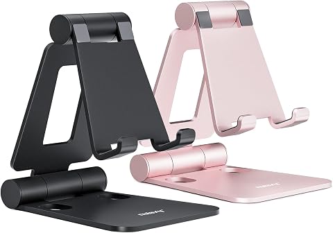 Nulaxy 2 Pack Aluminum Dual Folding Cell Phone Stand Desk, Black & Rose Gold