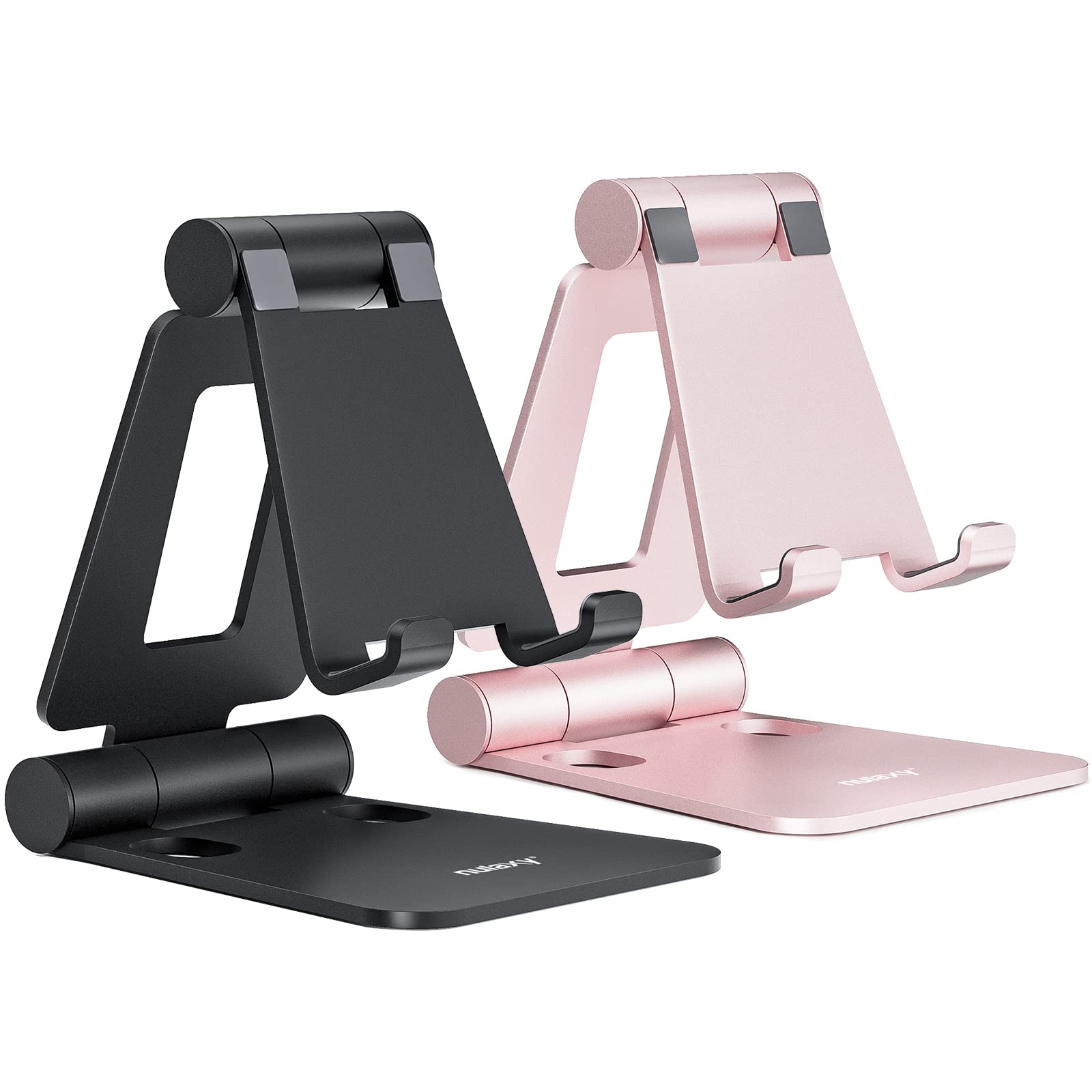 NULAXY Supporto Per Cellulare Pieghevole 2 Pezzi - Regolabile Per Scrivania, Compatibile IPhone E Tutti Gli Smartphone (Nero & Oro Rosa)