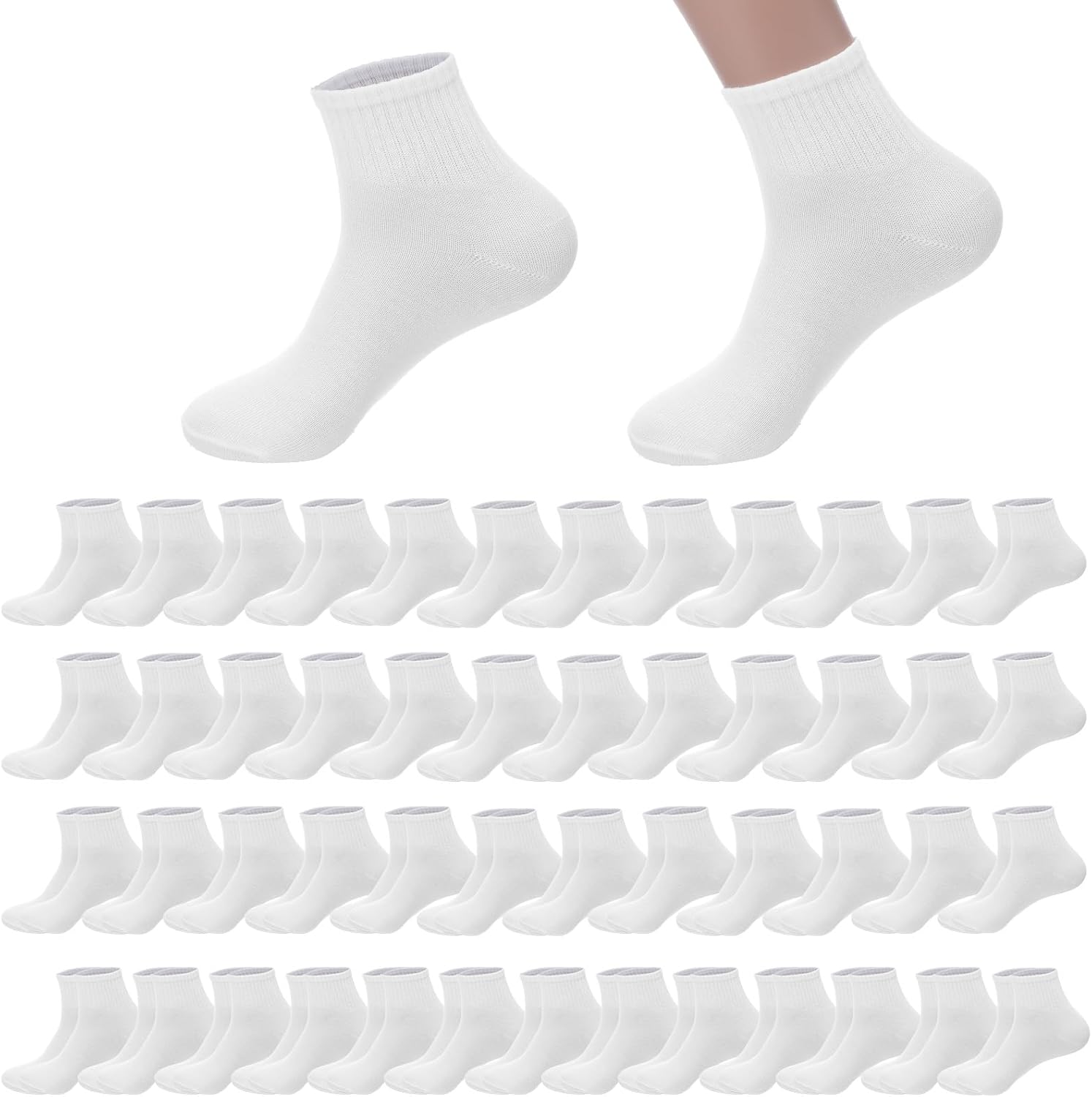 50 Pairs Thin Crew Socks for Men & Women, Bulk Pack Sports Athletic Socks Breathable Casual Sock in Bulk Moisture Wicking Sock Wholesale Value Classical Pack, White