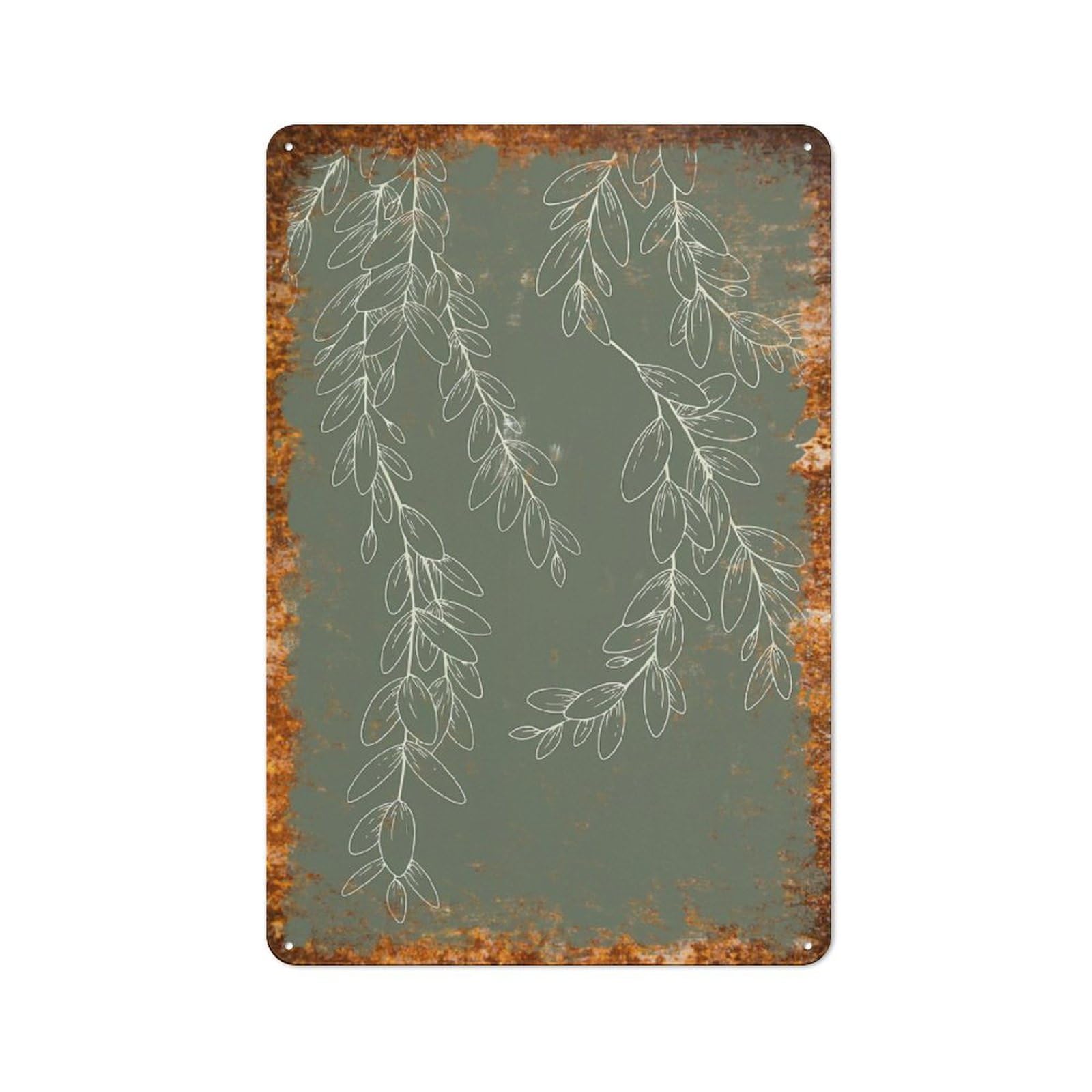 peiyeety Metal Tin Sign Vintage Leaf Branch Sketch Art, Minimalist Botanical Home Accent, Durable Rustic Plaque for Bedroom, Living Room, Office,12x16 Inch
